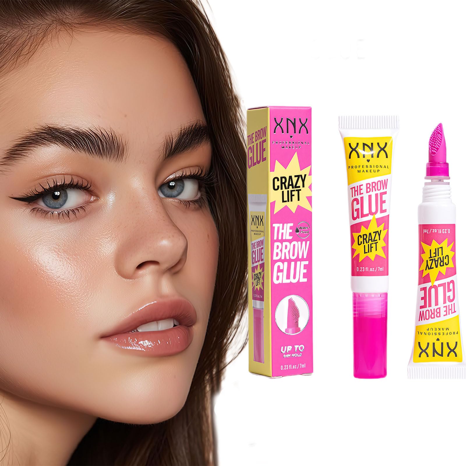 Brow Lamination Gel with Comb, Super Lock Brow Glue, Waterproof 24h Clear Eyebrow Glue, NonFlaky & Sweatproof Natural Feathered