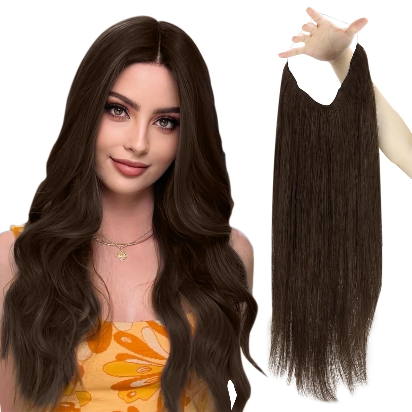 Sunny 100g Brown Wire Hair Extensions Real Human Hair Chocolate Brown Wire Extensions Natural Hair Brown Fish Line Hair Extensio