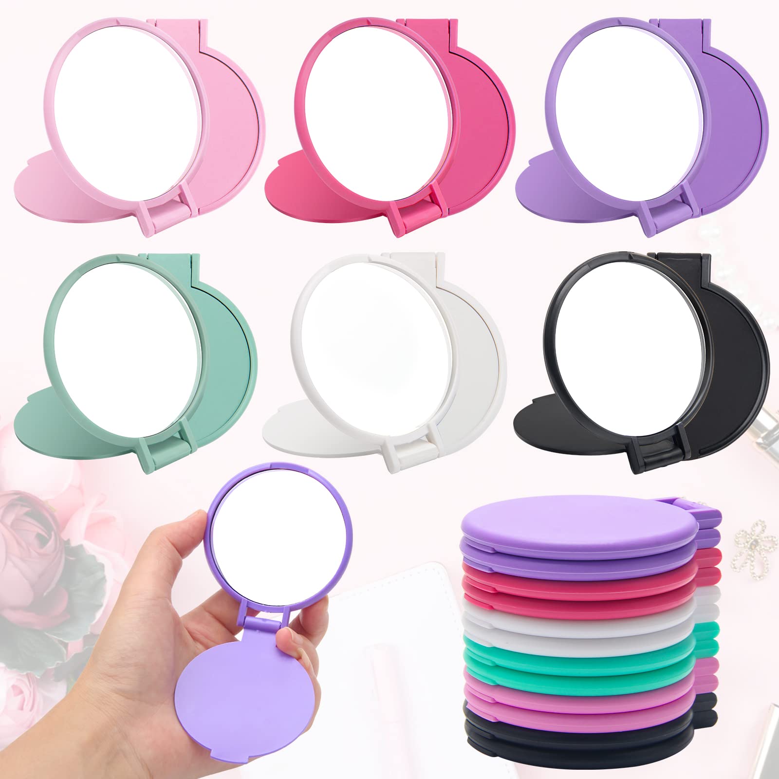 Windspeed 12 Pcs Mini Folding Mirror Round Compact, 2.4 In Small Portable Travel Makeup Mirror Compact Mirror Bulk Round Makeup