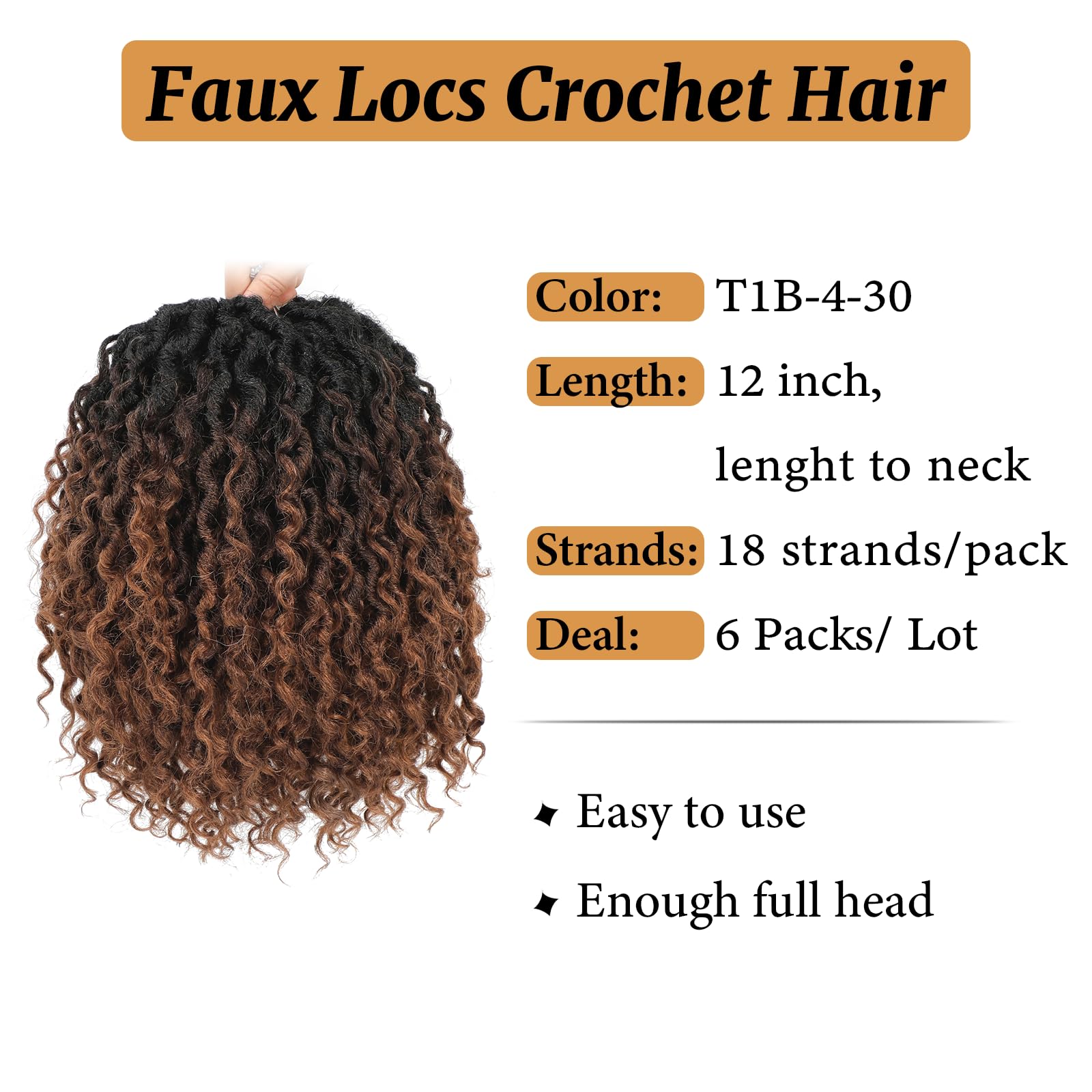 Forevery Faux Locs Crochet Hair 12 Inch Goddess Locs Crochet Hair 6Packs Crochet Locs With Curly Ends Pre-Looped Crochet Hair Fo