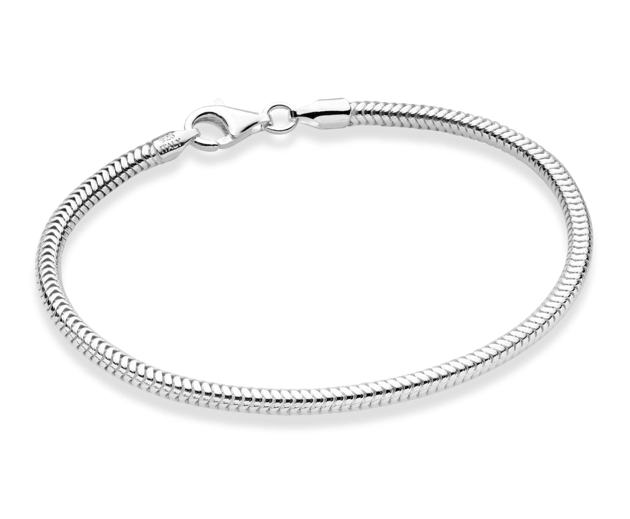 Miabella Italian 925 Sterling Silver Solid 3mm Snake Chain Bracelet for Women Men, Made in Italy (Length 9 Inches)