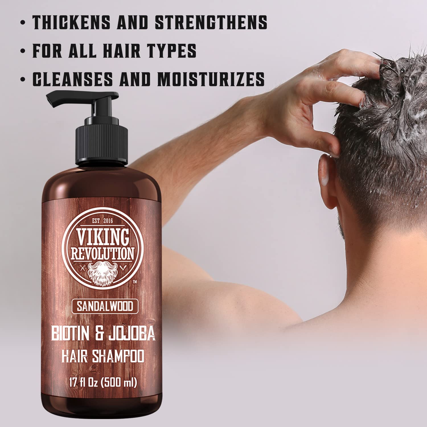 Viking Revolution Sandalwood Men'S Shampoo With Biotin And Jojoba Oil - Men Shampoo Natural Hair Shampoo For Men With Vitamin B5
