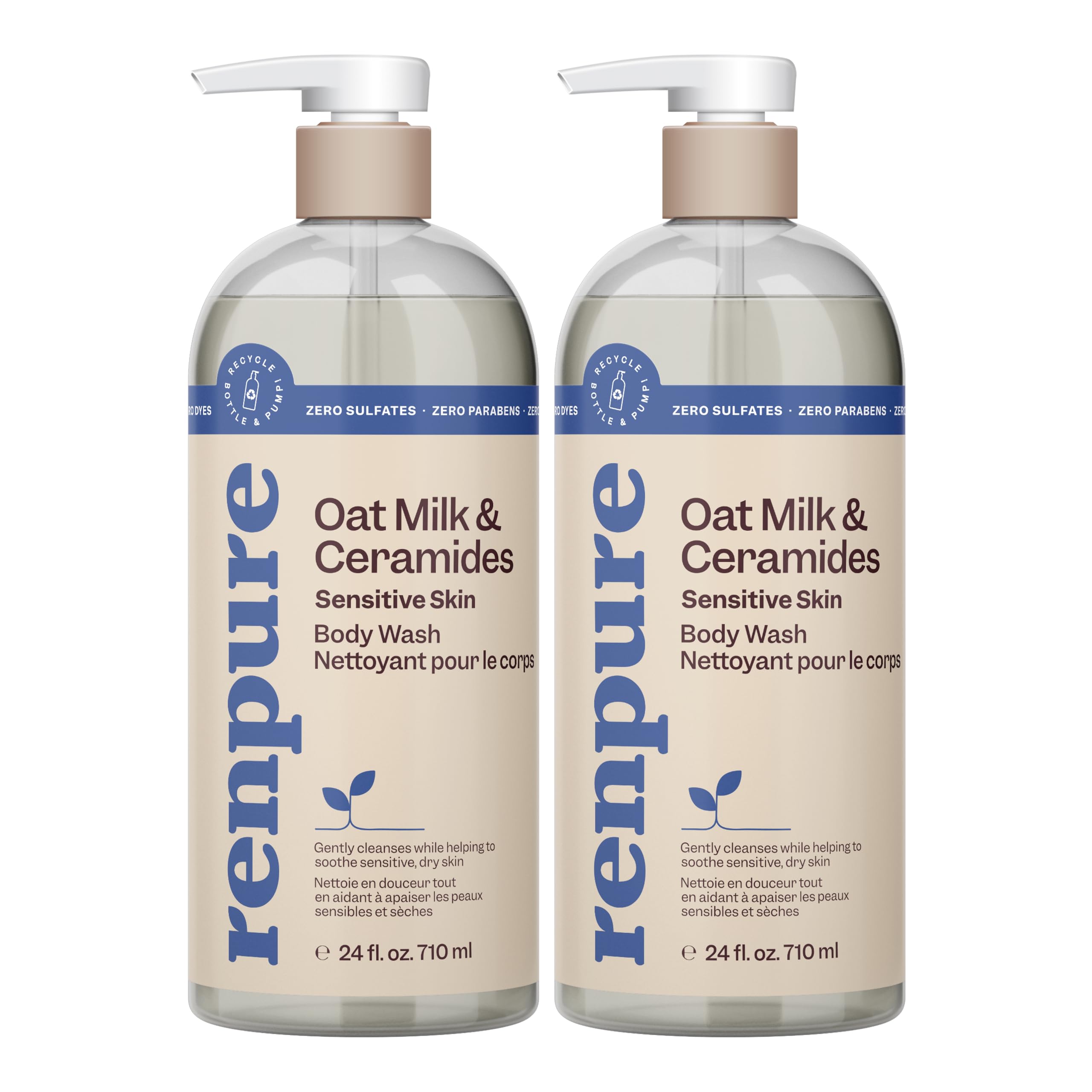 Renpure Oat Milk & Ceramides Body Wash - For Gentle Cleansing & Hydration - For Sensitive Skin - Oat Milk & Ceramides - 24 Fl Oz