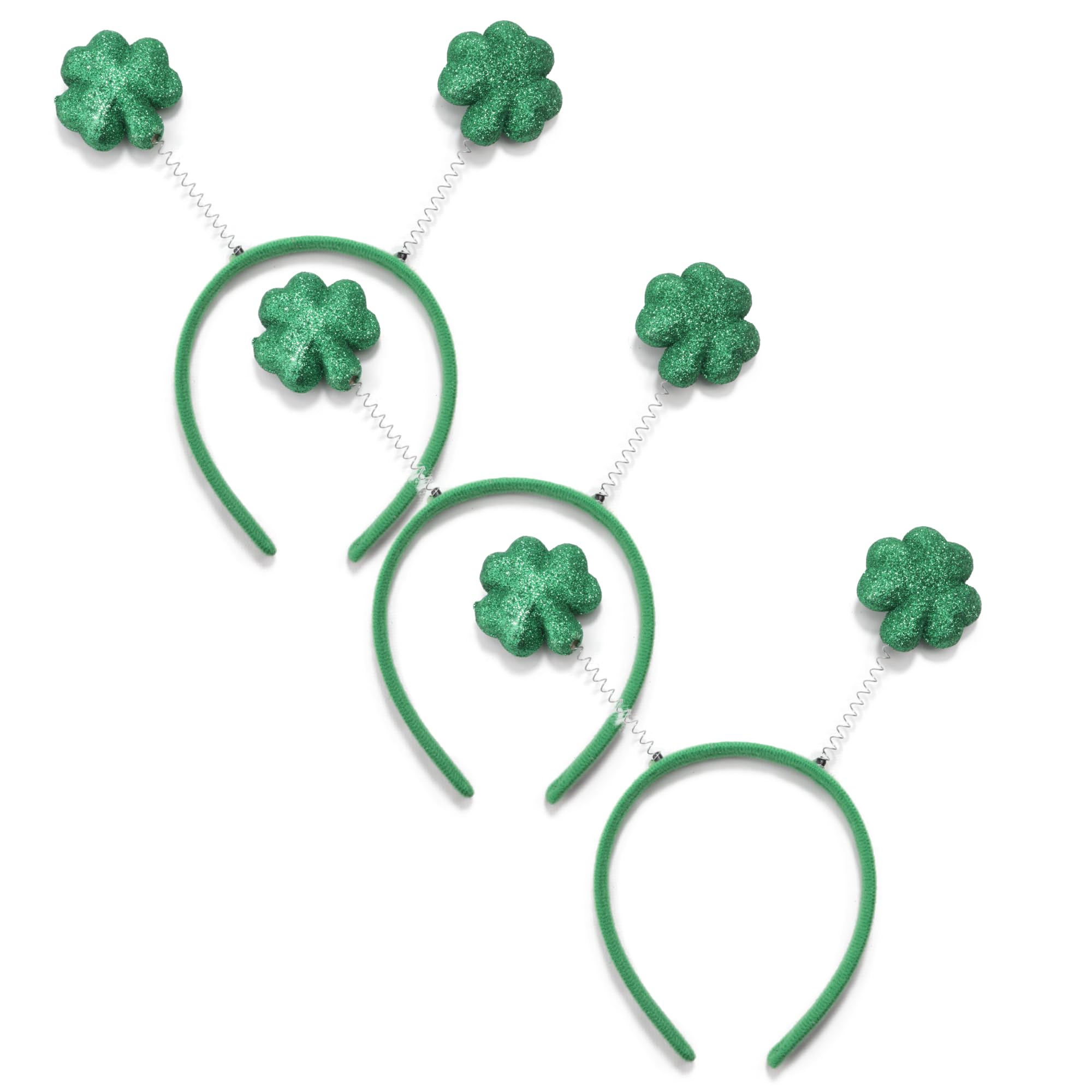 Needzo St. Patricks Shamrock Bopper Headband, Green Clover for Saint Paddys Parties and Parades, One Size Fits Most (Pack of 3