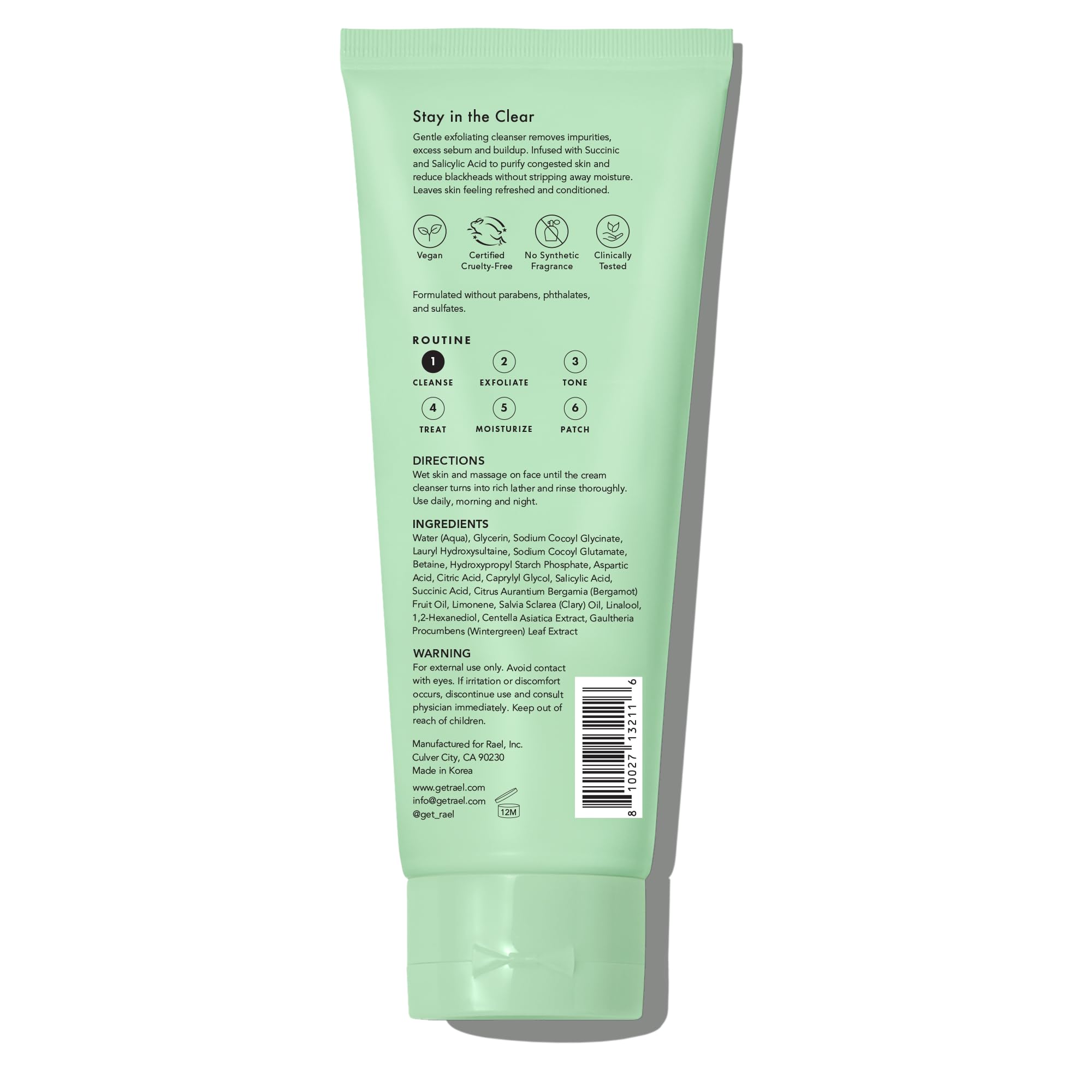 Rael Blackhead Remover, Miracle Clear Clay Mask - Exfoliating Face Wash, Pore Minimizer, Korean Skincare, Gentle, Hydrating, Wit