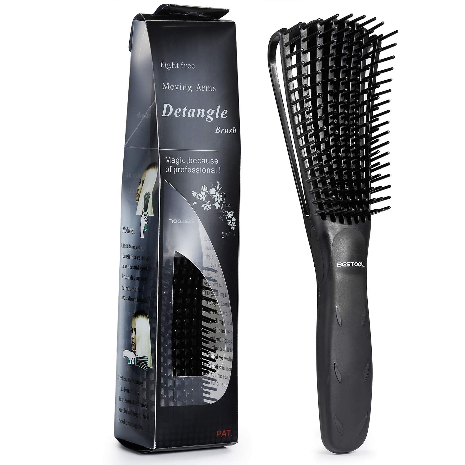 BESTOOL Detangling Brush, Detangler Brush for Natural Black/ Curly Hair Afro 3/4abc Texture, Faster n Easier Detangle Wet or Dry