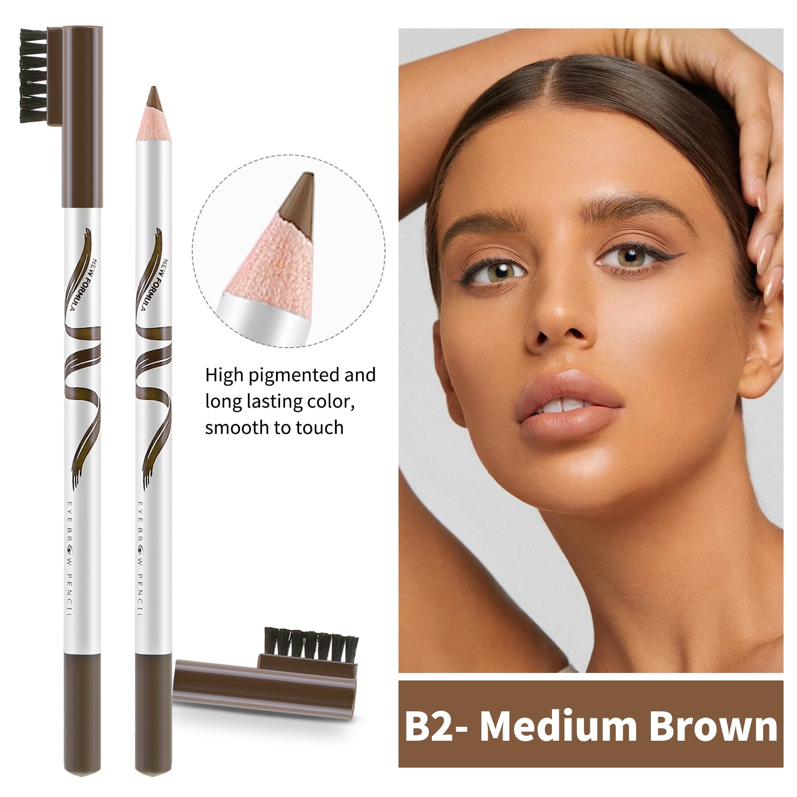 Boobeen 12 Packs Eyebrow Pencils With Soft Brush 2-In-1 Natural Waterproof Eyebrow Pen Long-Lasting Brows Makeup, Medium Brown E