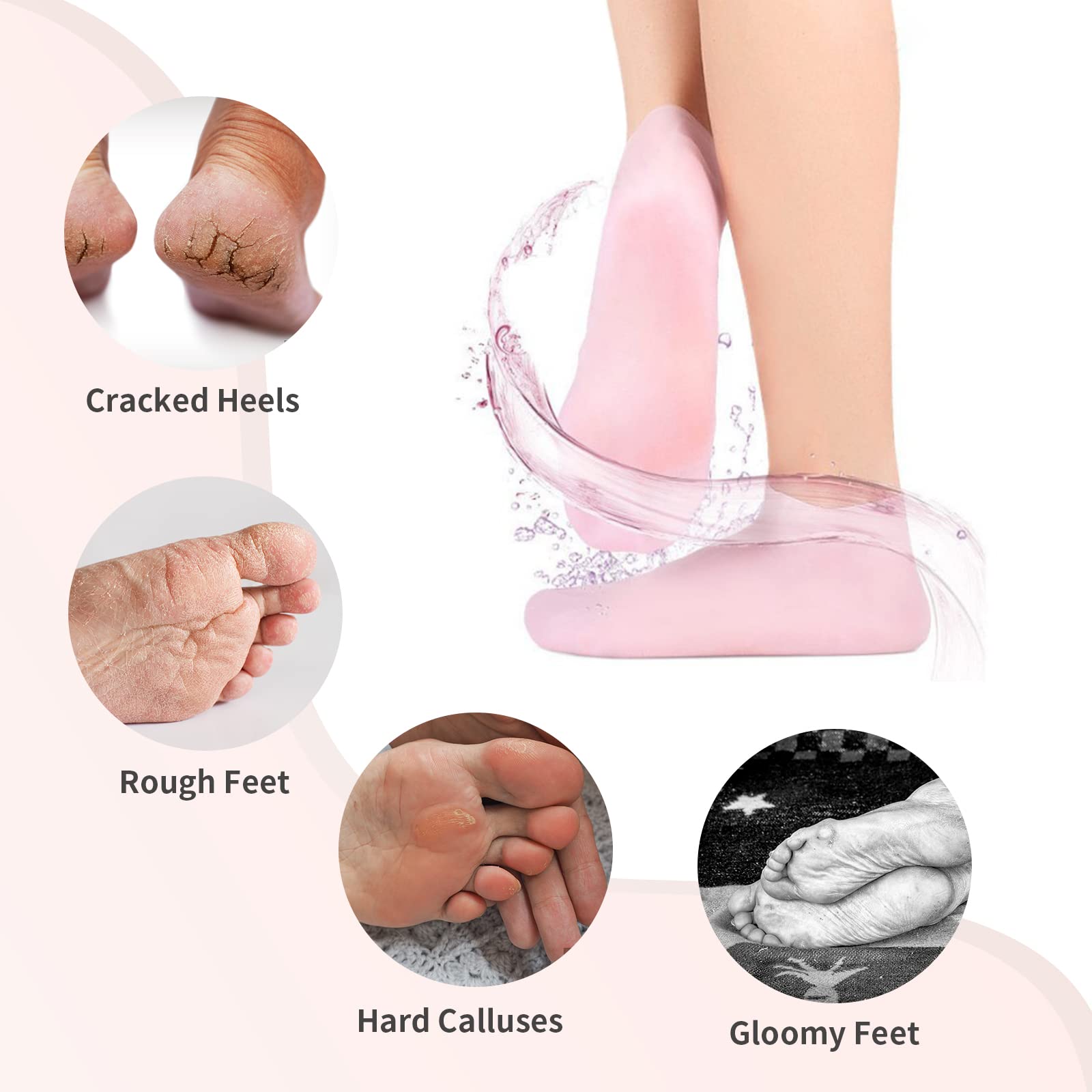 Moyretty 2 Pairs Moisturizing Glove Socks Set, Silicone Gel Spa Socks For Dry Cracked Skin,Silicone Gel Heel Socks Anti Slip,For