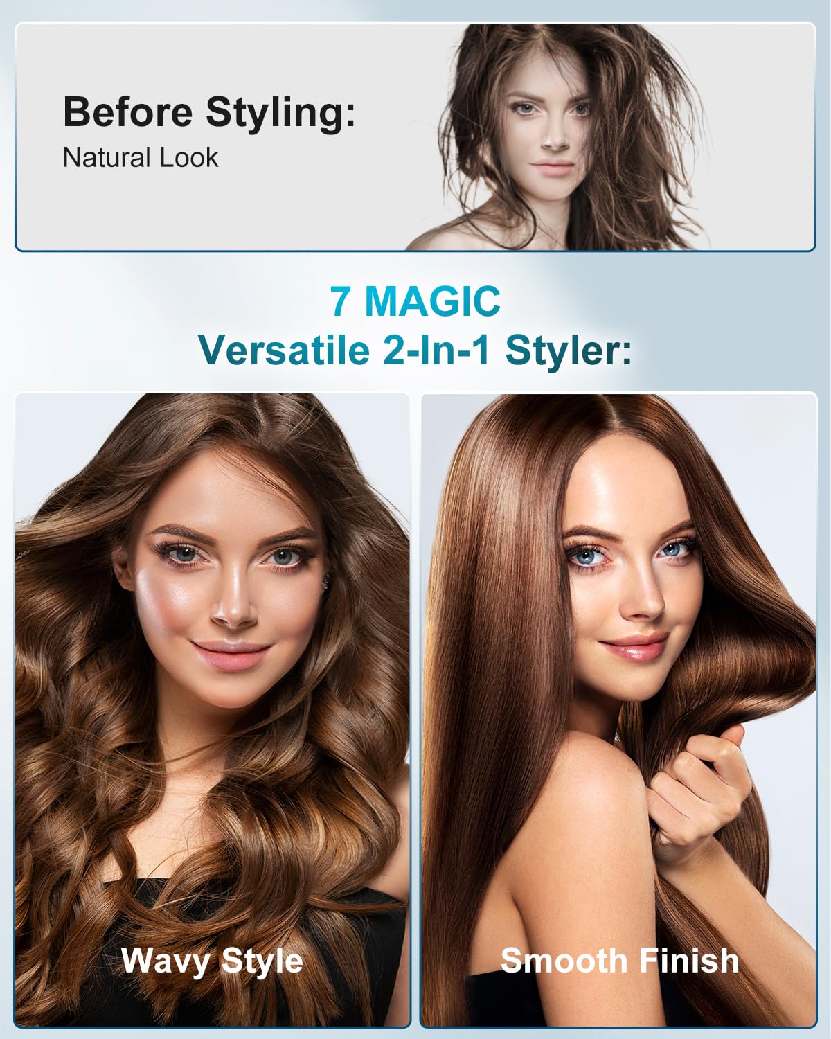 7MAGIC Hair Straightener, Ceramic Flat Iron with LCD, Professional 2 in 1 Hair Iron for Thick Hair, 11 Heat Settings Styling Too