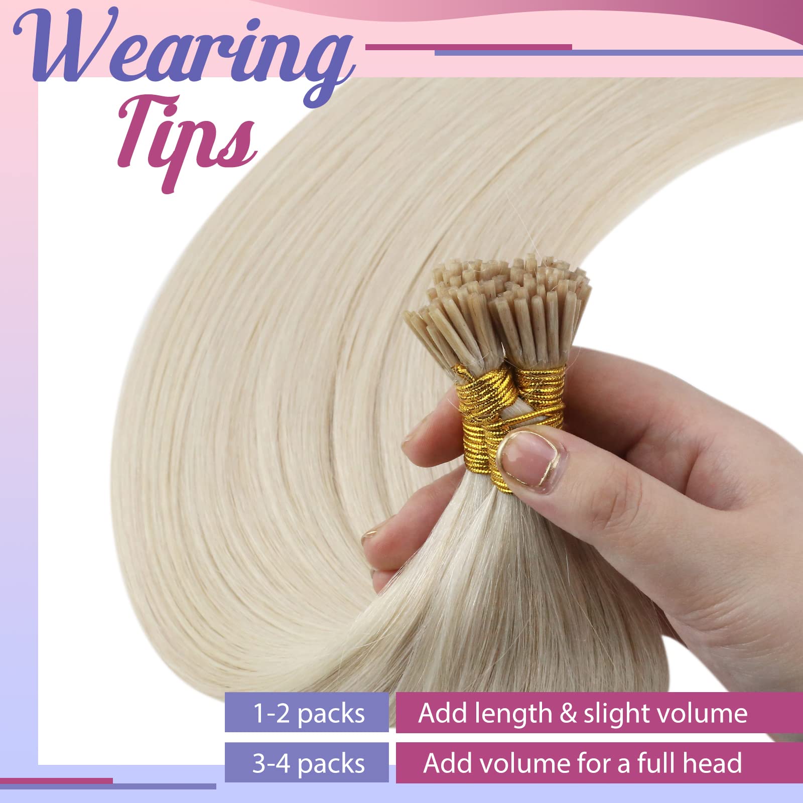 Sunny Itip Hair Extension Real Human Hair Blonde 100S I Tip Hair Extension Human Hair Platinum Blonde Cold Fusion Itips Hair Ext
