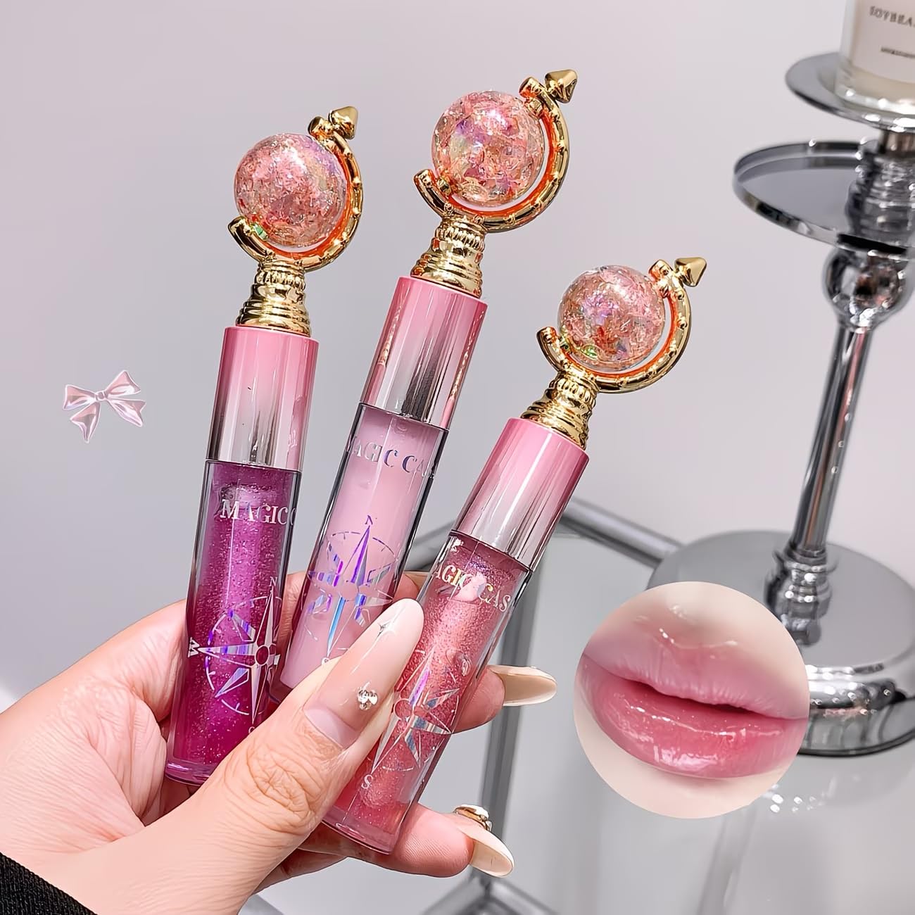 Prityka Cute Trendy Lipgloss Combo For Girls  3Pcs Korean Lipgloss, Tube Lipgloss & Moisturizing Glob Lip Balm For Dry Lips, Pe
