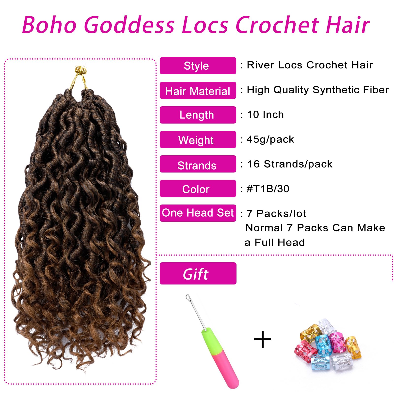 Goddess Locs Crochet Hair 10 Inch 7 Packs Ombre Brown Boho Faux Locs Crochet Hair for Black Women Pre Looped Crochet Locs with C