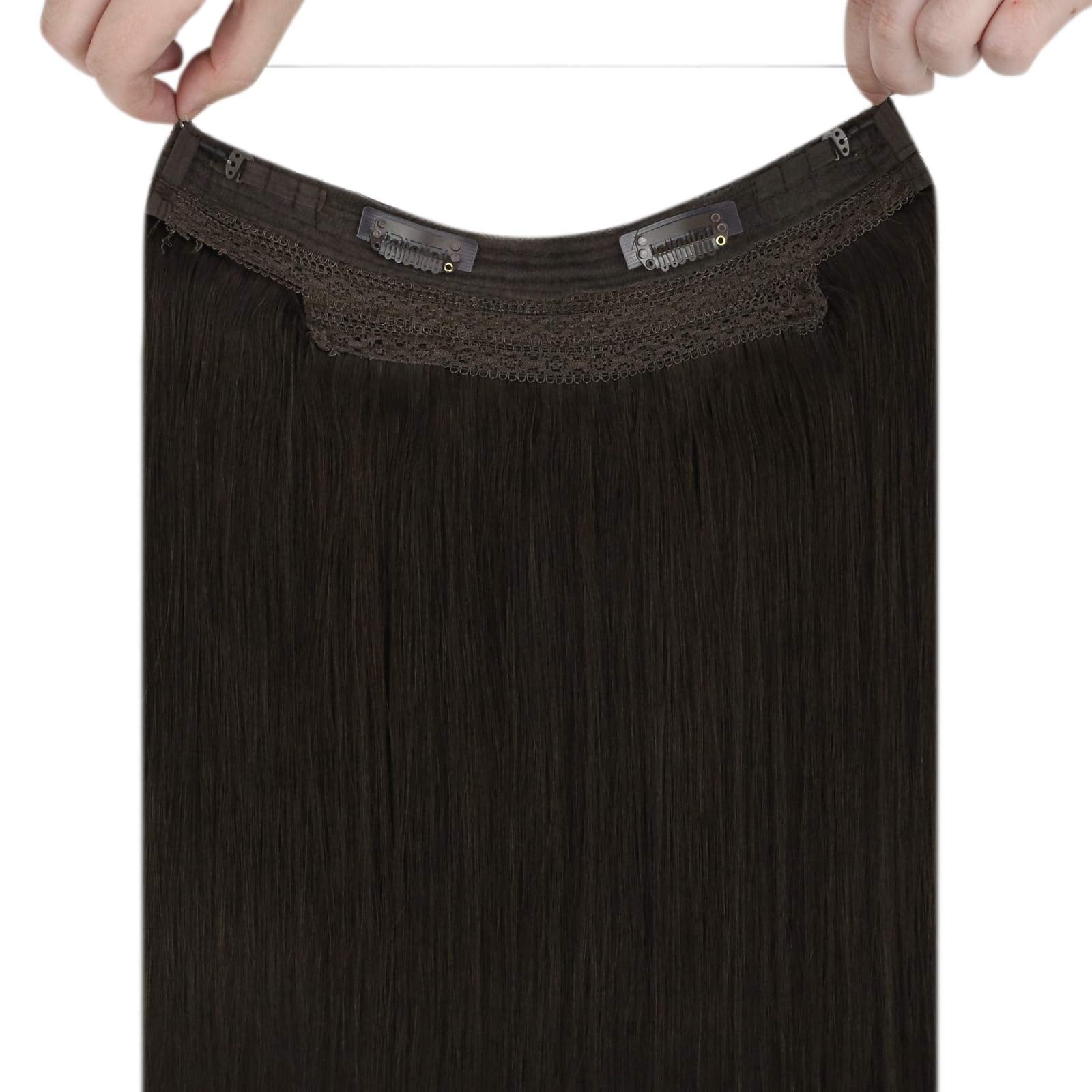 Sunny 120G Hair Extensions Wire Dark Brown Hidden Wire Hair Extensions Real Human Hair Piece Darkest Brown Crown Human Hair Exte