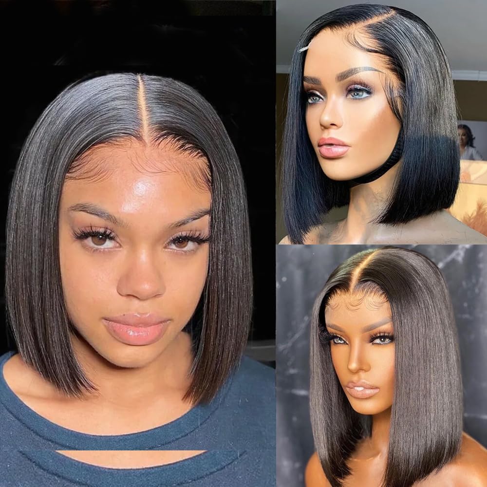 Karlami Hair 10 inch Short Bob Wig Human Hair Glueless Wigs for Black Women 5x5 Closure Bob Wig Human Hair Pre Plucked Bone Stra