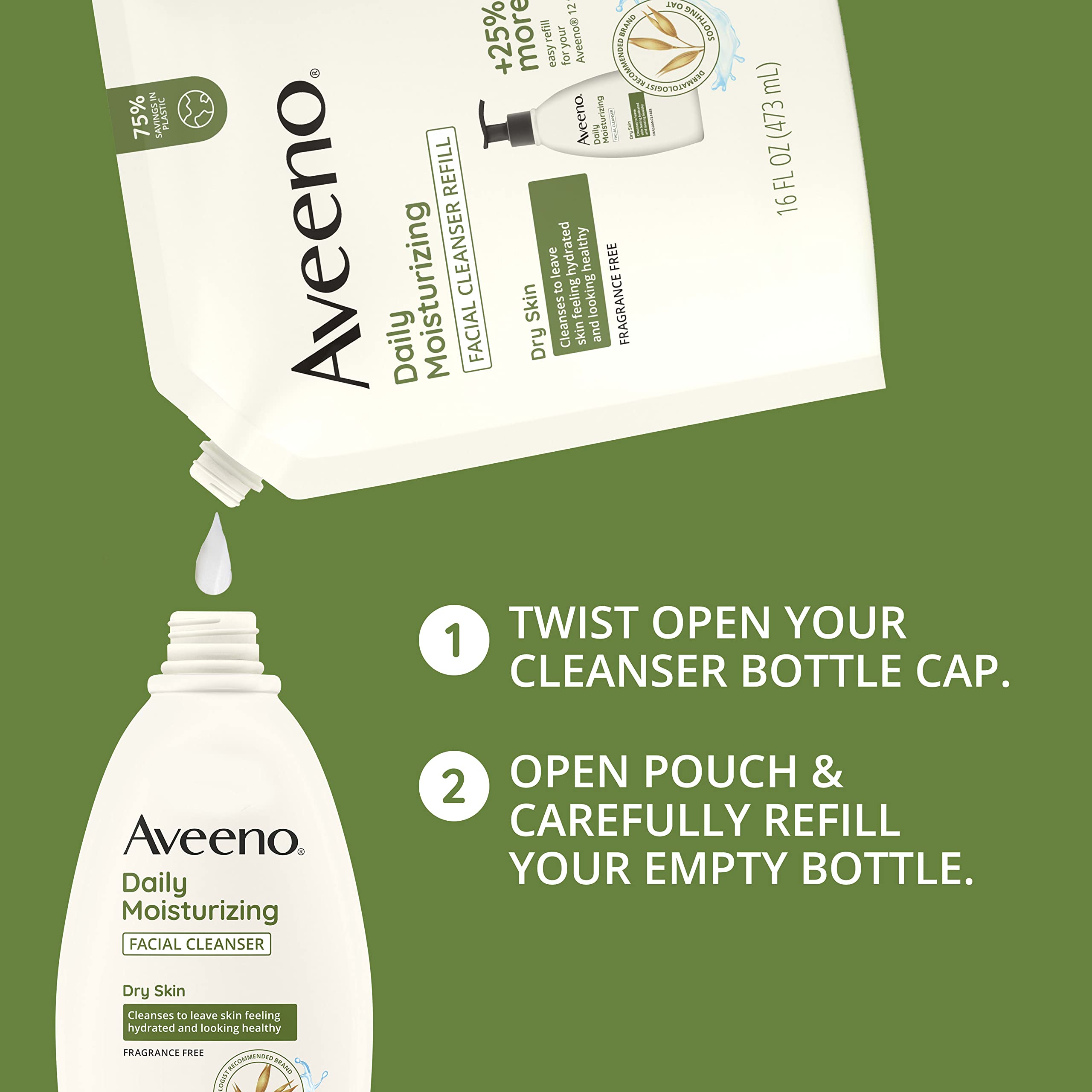 Aveeno Daily Moisturizing Facial Cleanser With Soothing Non-Gmo Oat, Leaves Skin Feeling Hydrated, Soft & Supple, Paraben-, Sulf