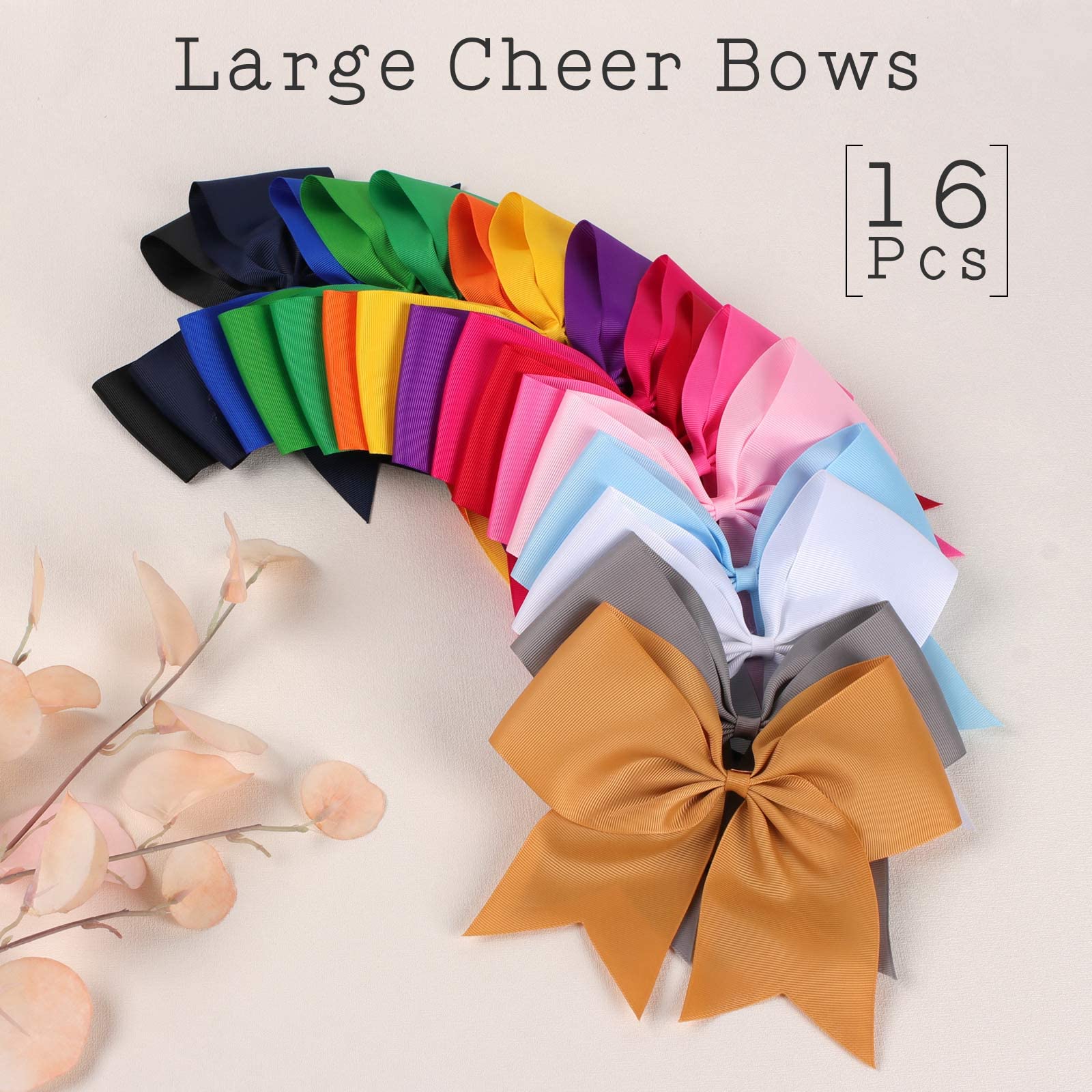 16Pcs 8'' Large Cheer Hair Bows Ponytail Holder Elastic Band Handmade For Cheerleading Teen Girls College Sports (16 Pcs) (Multi