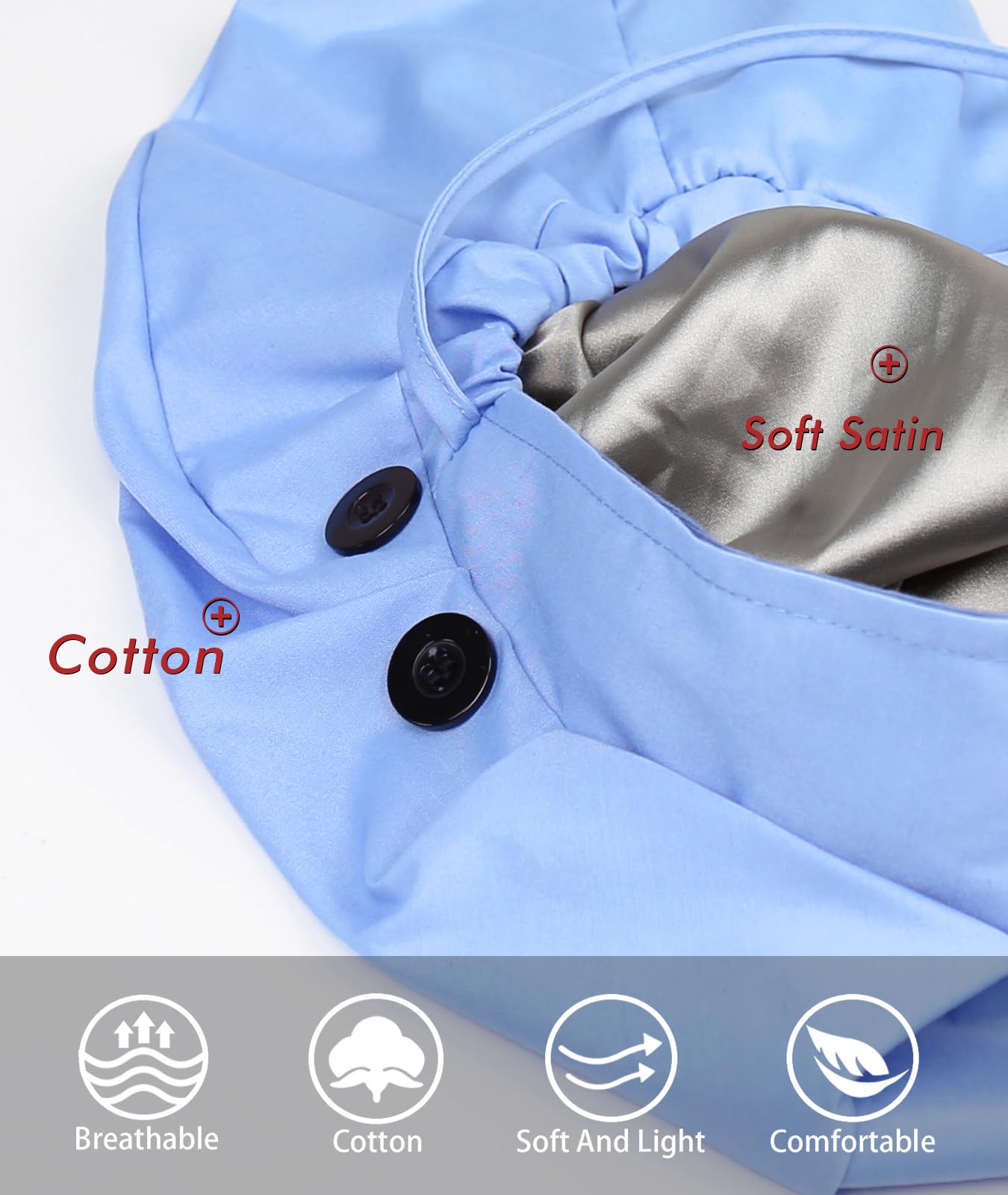 XL Work Bonnet for Long Braids Silk Satin Lined Ceil Blue