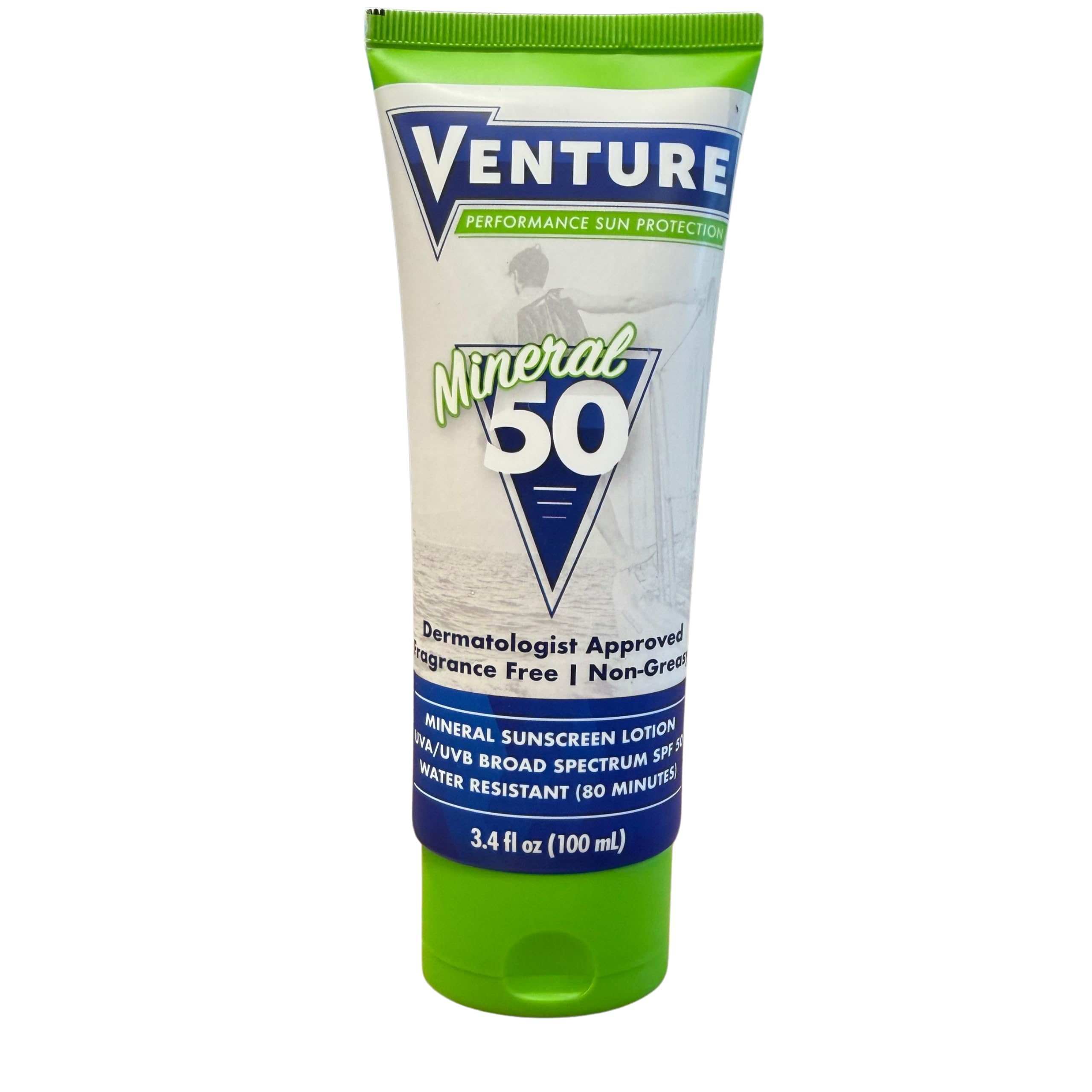 Venture Performance Mineral SPF 50 Sunscreen, NonGreasy, Water Resistant, NonNano Zinc Oxide, Unscented, Active Full Body Prot
