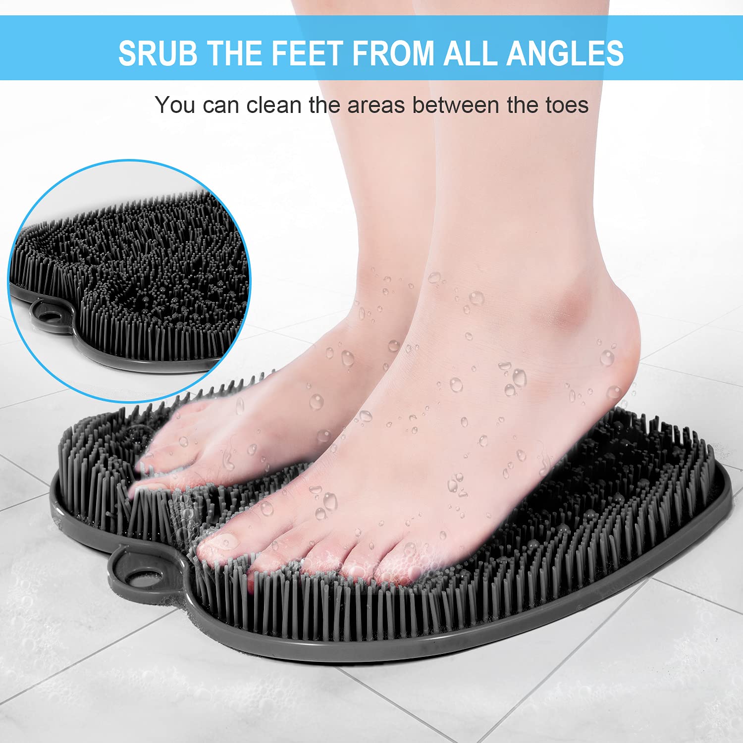 Beskar Larger Shower Foot Scrubber Mat With Non-Slip Suction Cups- Cleans, Smooths, Exfoliates & Massages Your Feet Without Bend