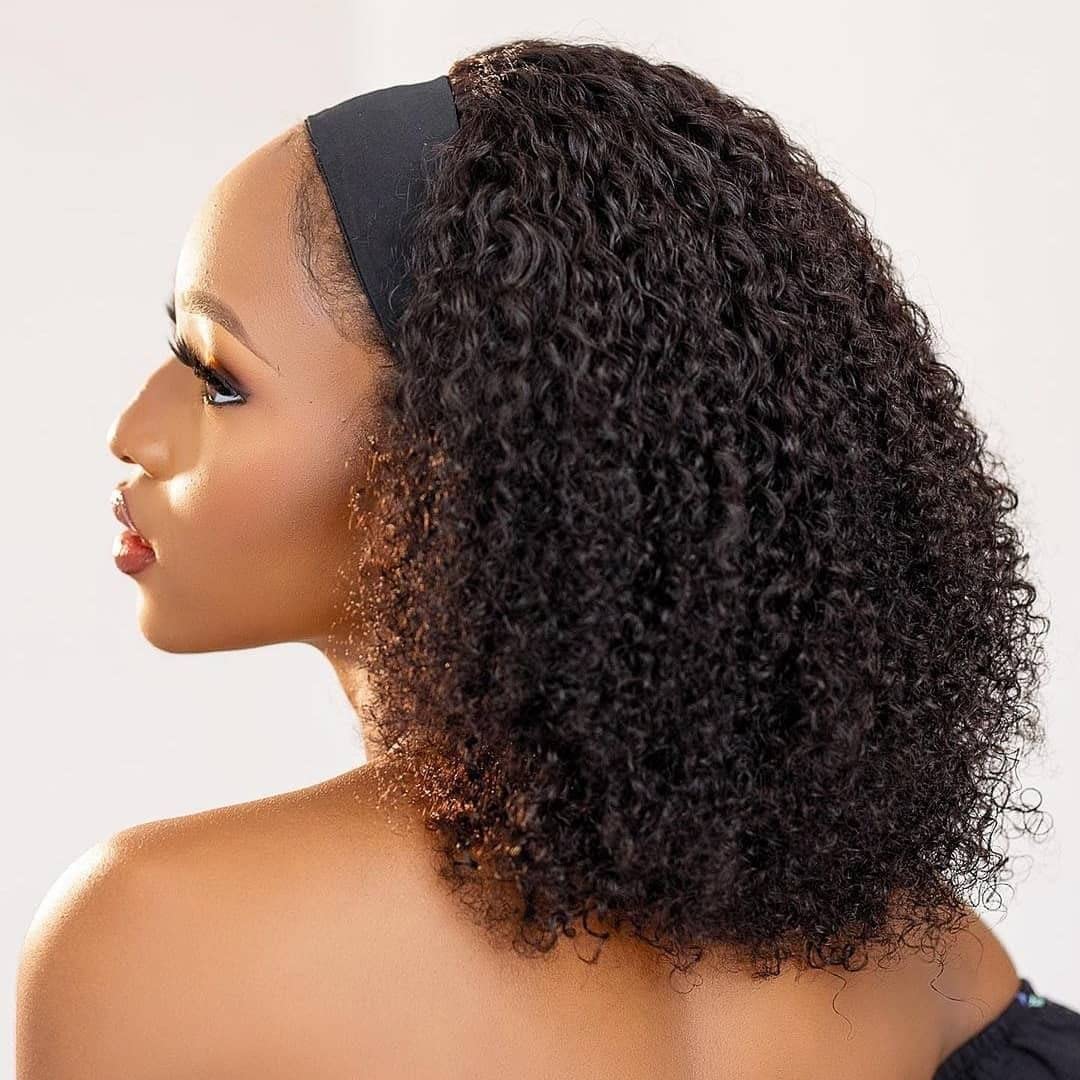 Headband Wig Human Hair Kinky Curly Headband Wig Human Hair None Lace Front 150% Density Brazilian Virgin Human Hair Headband Wi