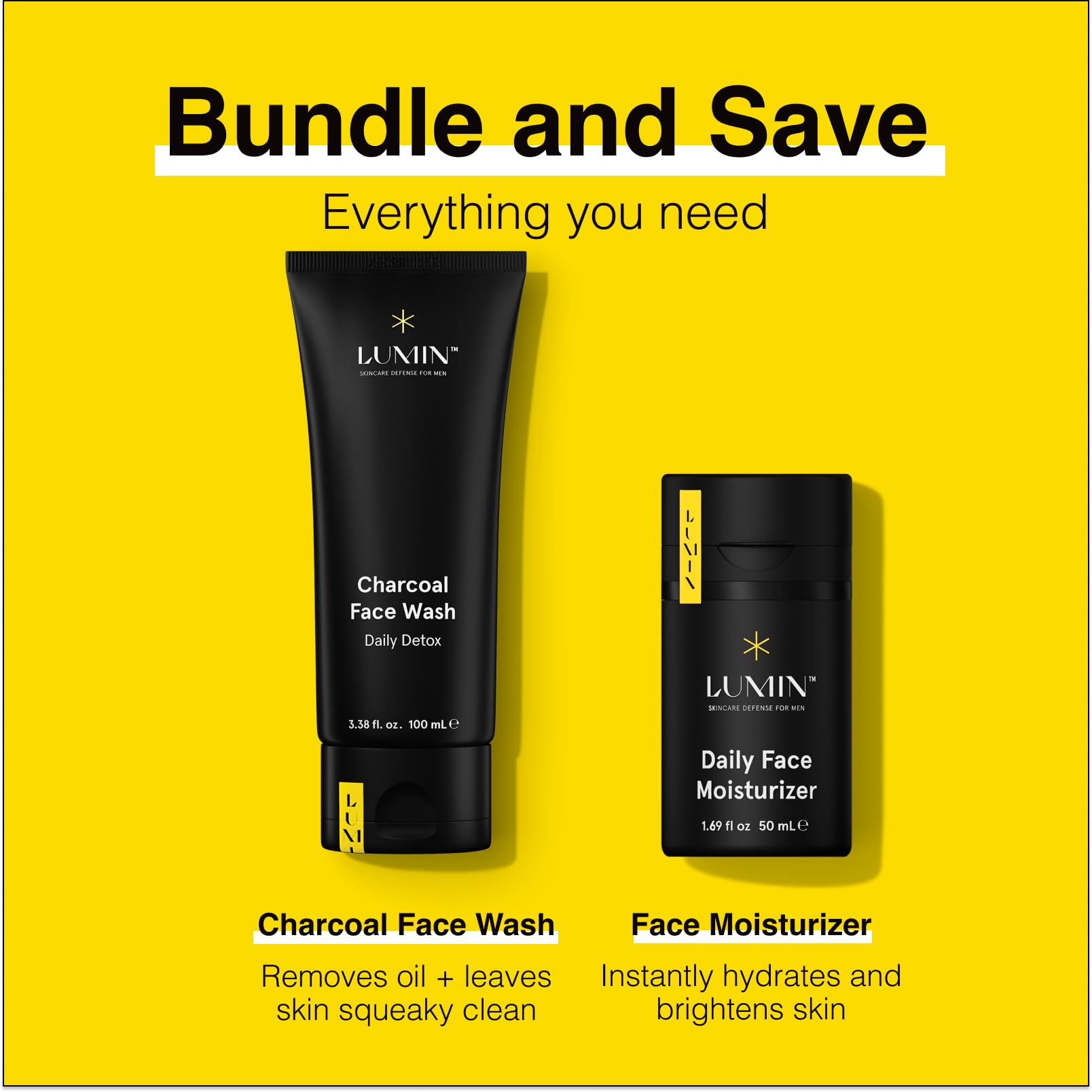 Lumin - Dynamic Duo - Skin Care kit for Men - Includes: Charcoal Face Wash Daily Detox & Daily Face Moisturizer,Suitable for all
