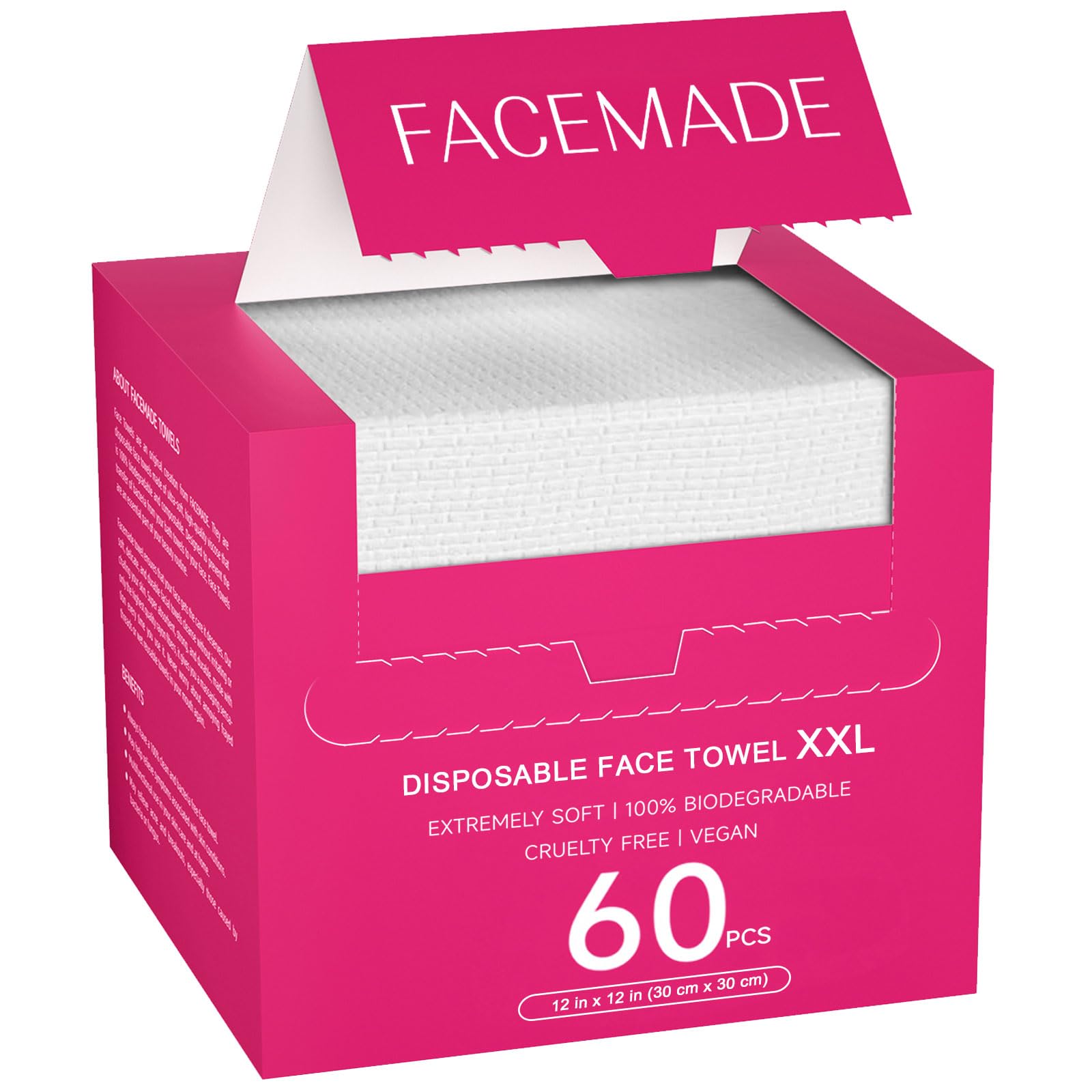 FACEMADE 60 Ct Disposable Face Towels XXL, Face Towelettes for Makeup and Clean, Super Soft and Thick Dry Wipes, USDA Certified 