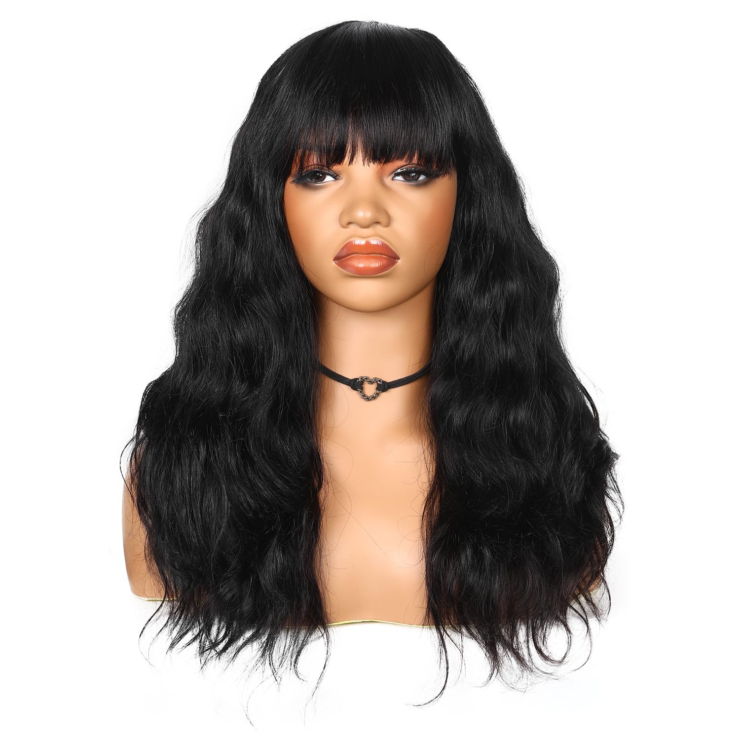 Wiger Human Hair Wavy Wigs For Black Women Natural Wave Wig With Bangs Glueless Loose Curly None Lace Front Wigs Brazilian Virgi