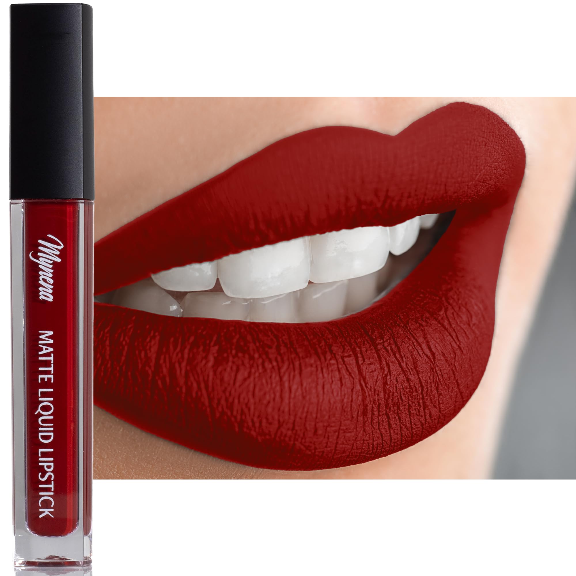 Mynena Red Long-Lasting Matte Liquid Lipstick Intense Color Smudge-Proof & Waterproof Comfortable Hydrating Shea Butter Vegan &