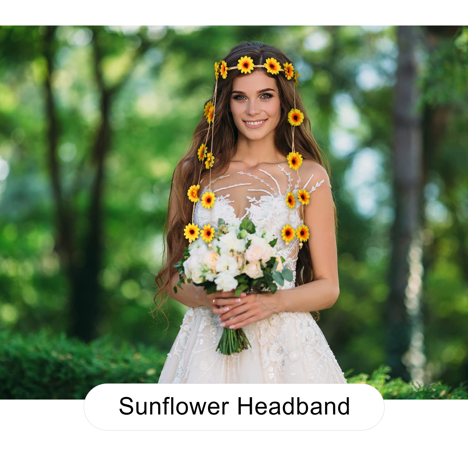 Awaytr Flower Hippie Headband Floral Crown Behemain Sunflowers Beads Adjust Flower Headdress Hair Accessories (Yellow)