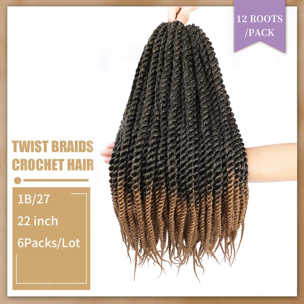 Admutty Havana Twist Crochet Hair 6 Packs 22 Inch Crochet Braids Senegalese Twist Crochet Braiding Hair (T1B/27)