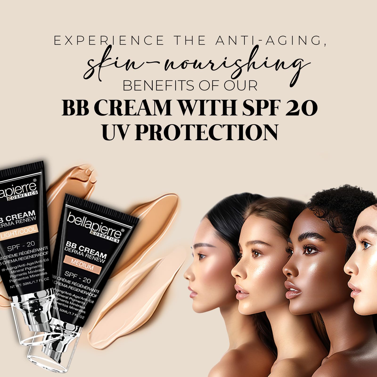 Bellapierre BB Cream SPF 20 - Mineral Sunscreen & Liquid Foundation, Lightweight Face Moisturizer with Buildable Coverage, Matte