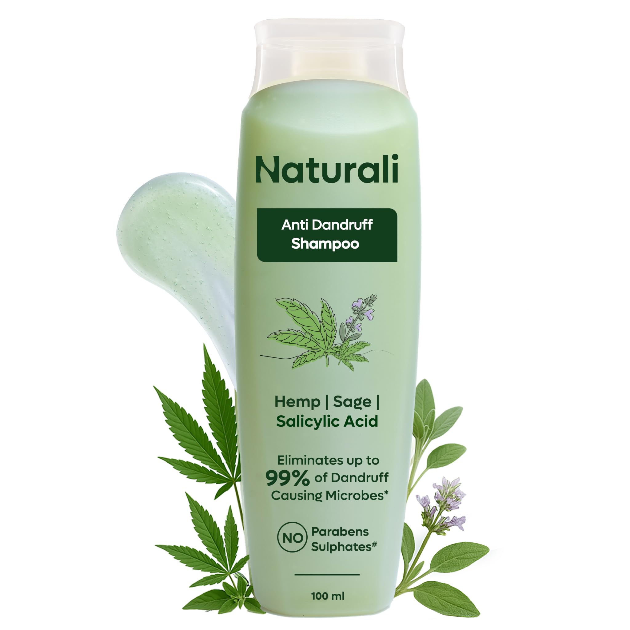 Naturali Anti Dandruff Shampoo With Sage & Salicylic Acid | No Sulphate No Paraben Shampoo | Calms Itchy Scalp | Exfoliates Flak
