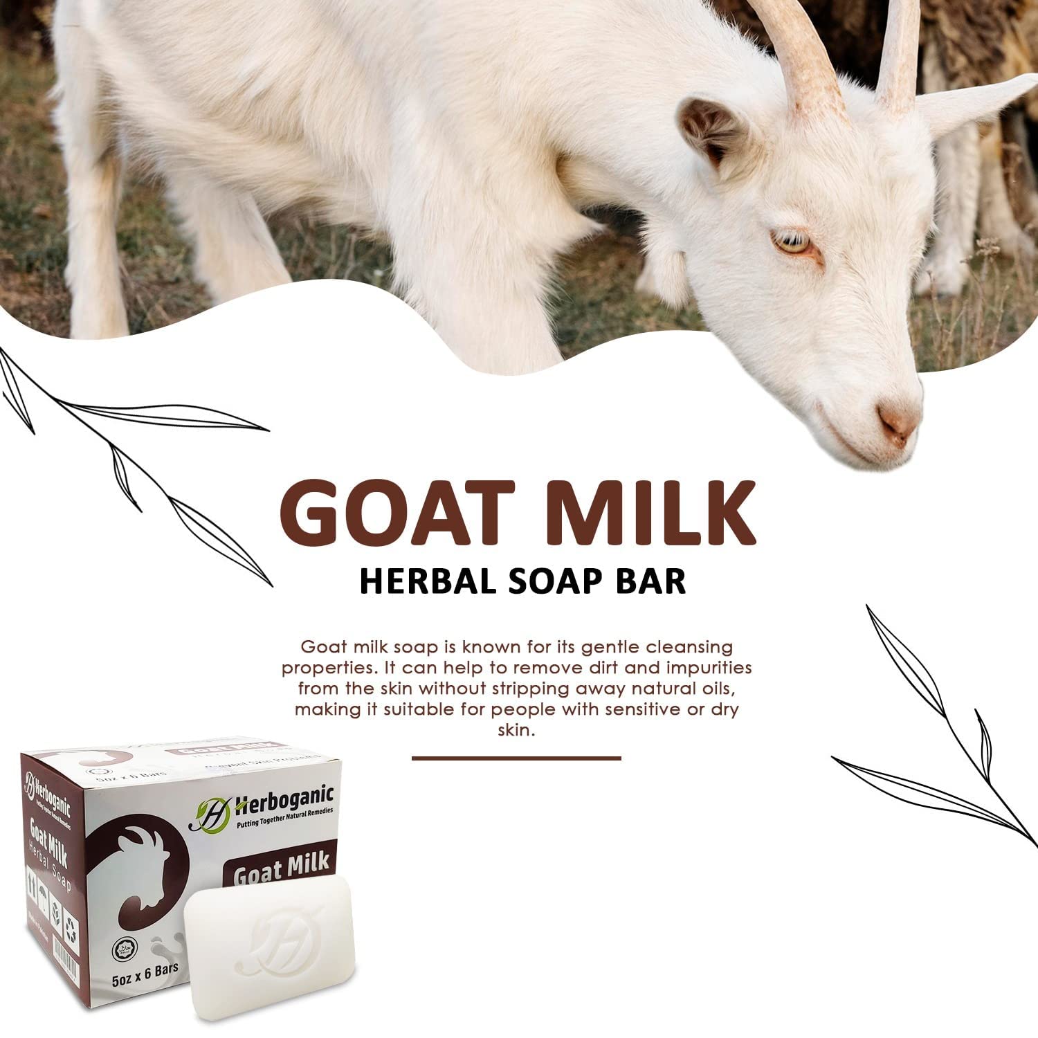 Herboganic Goat Milk Herbal Soap | Pack Of 1 Of 5Oz Soap Bar | Natural Soap Bar| Rejuvenating And Nourishing | Gentle For Men An