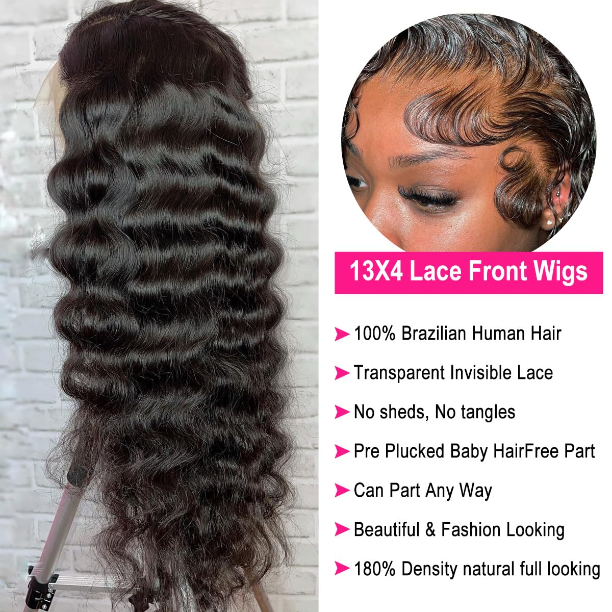 Askwish 180% Density 32 Inch Lace Front Wigs Human Hair Pre Plucked 13X4 Deep Wave Lace Frontal Wigs For Black Women Curly Lace