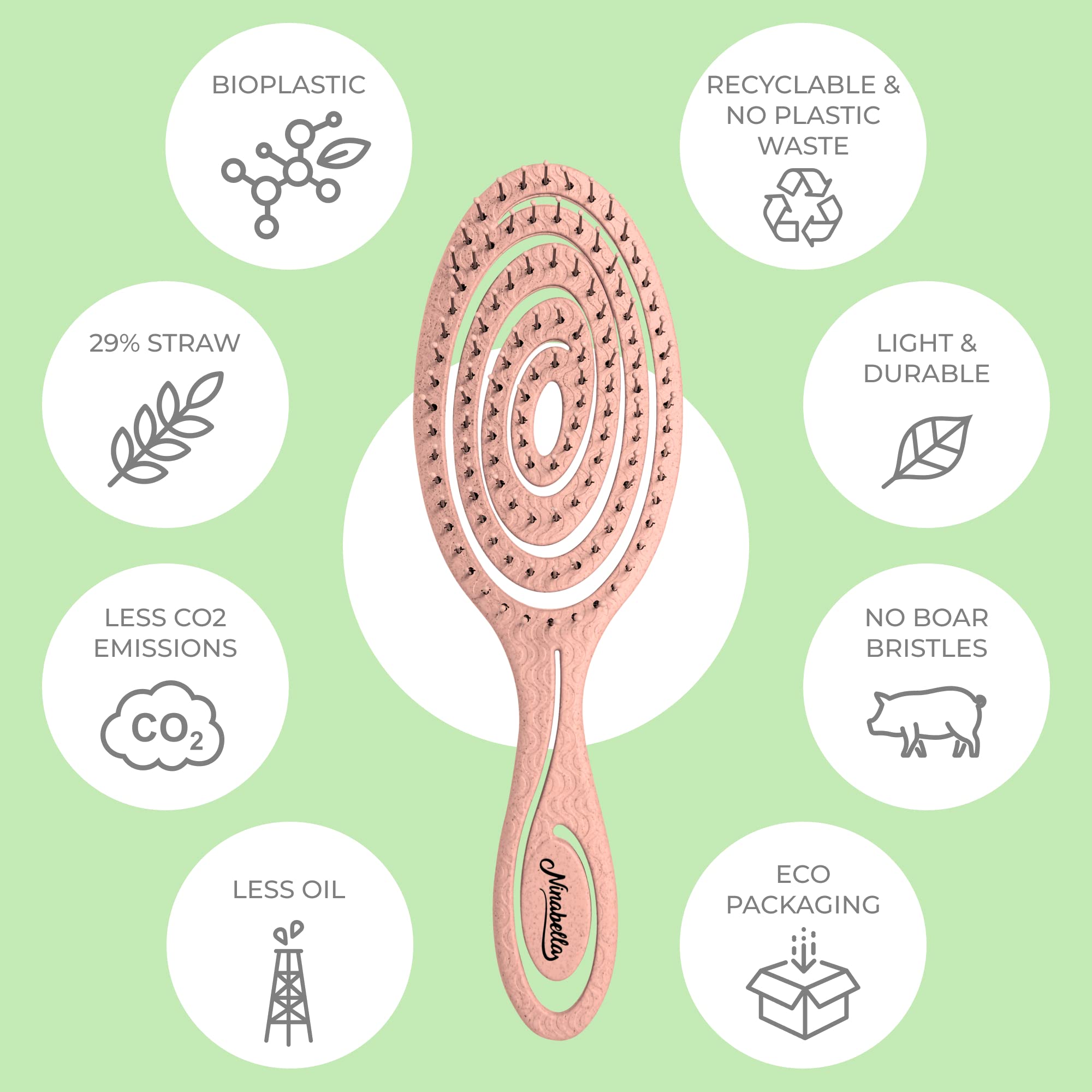 Ninabella Detangling Hair Brush - Wet Brush, Spiral Design, Old Rose, Regular Size, Model NINAS002MRNAOSP, Ideal for All Hair Types