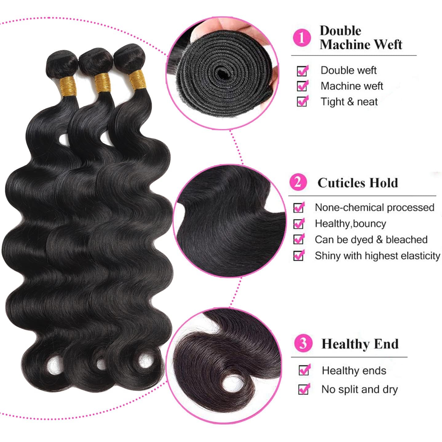 Releek 12A Brazilian Body Wave Human Hair Weave 3 Bundles With 4X4 Lace Closure Free Part (14 16 18+12) Inch Body Human Hair Bun