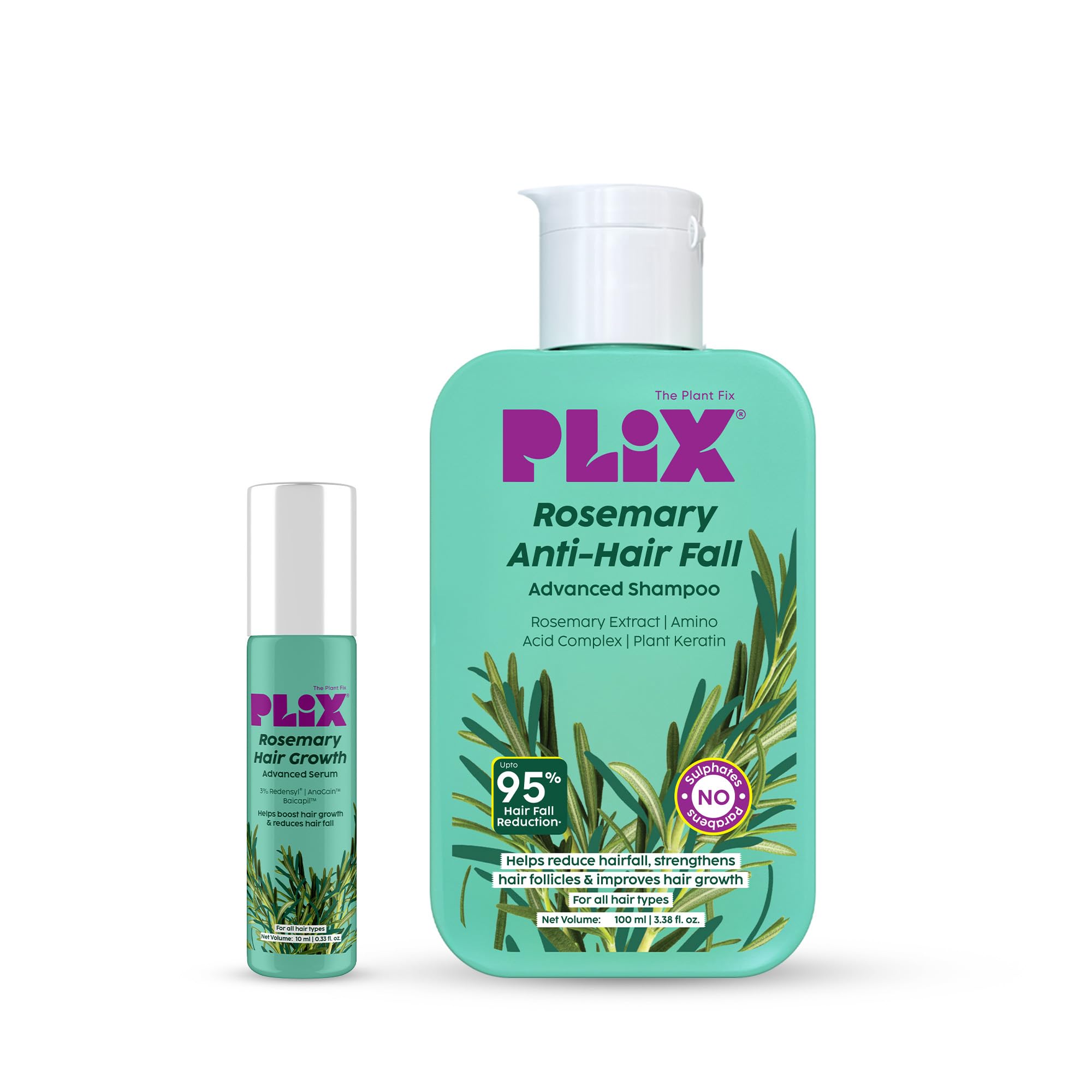 Plix  The Plant Fix Rosemary Anti Hairfall Advanced Kit | RollOn Serum (10Ml) + Shampoo (100Ml) | Reduces Hair Fall, Boosts Ha