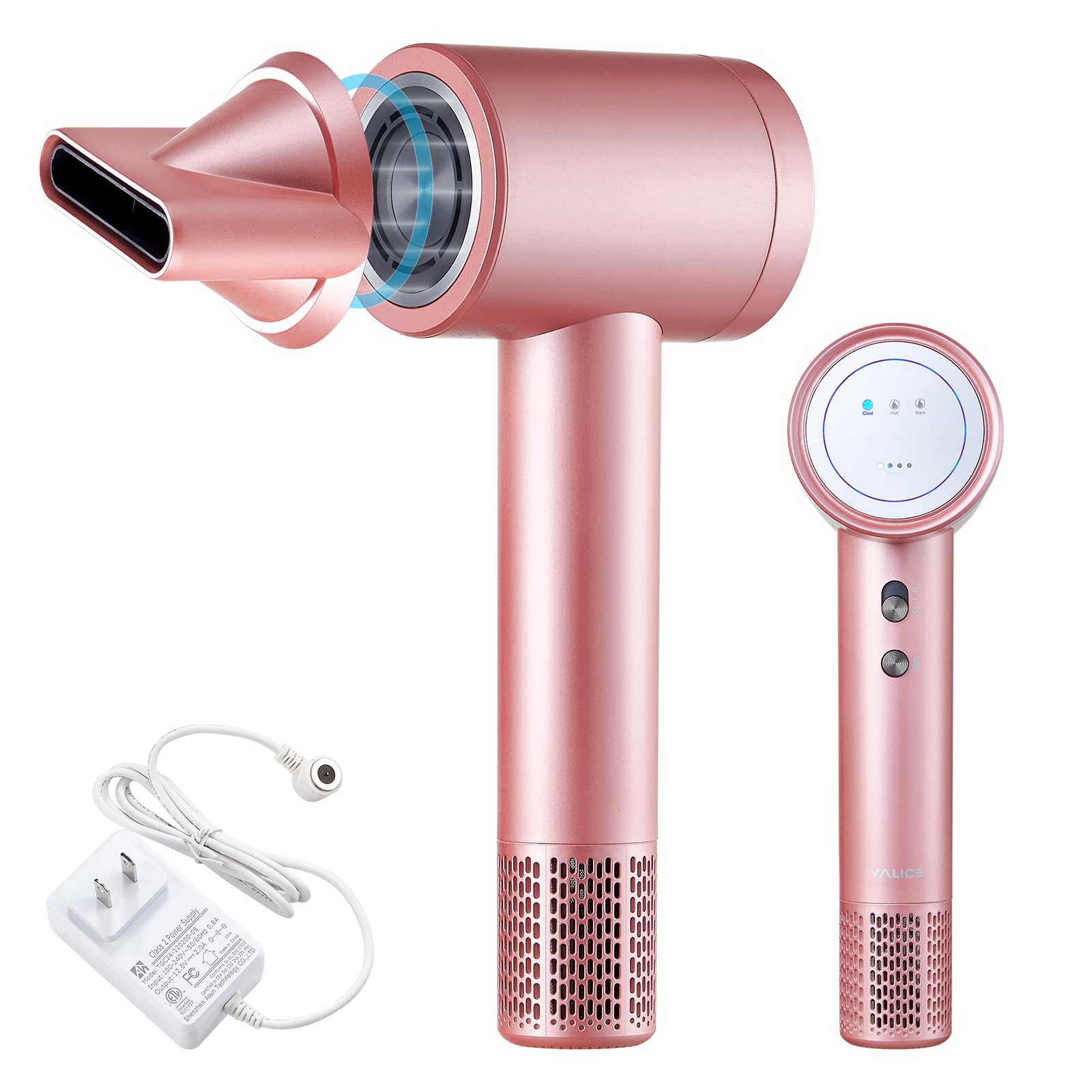 Cordless Ionic Hair Dryer With Digital Screen, 4 Mode Charging Blow Dryer With Magnetic Nozzle, Travel Hair Dryer For Women Kids
