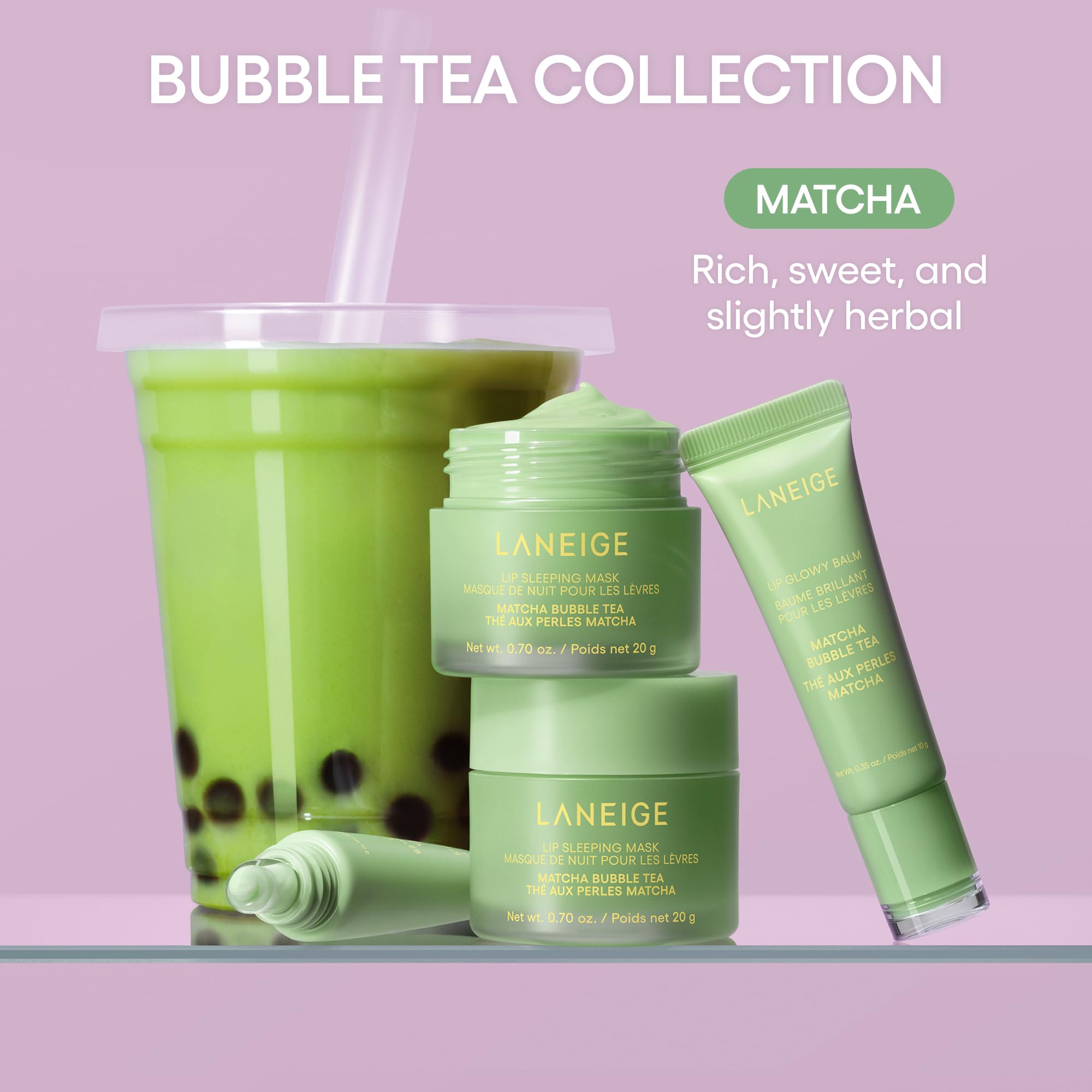 LANEIGE Lip Glowy Balm Matcha Bubble Tea: Nourishing Sheer-Tinted Balm for Daytime Lip Hydration
