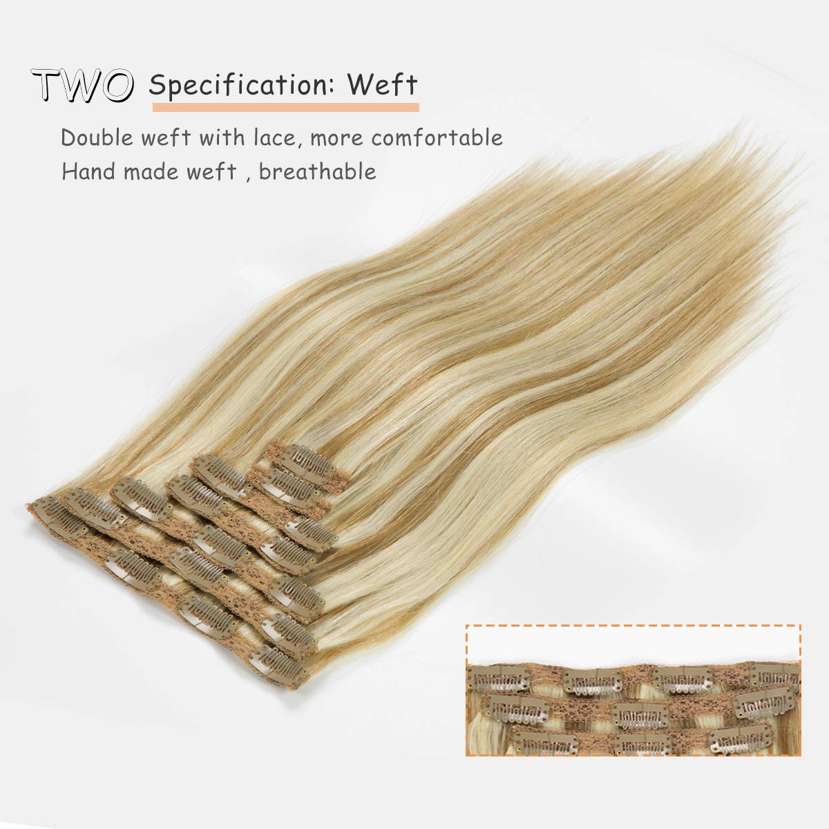 Caliee 120G Clip In Hair Extensions Human Hair For Women Double Weft Lace Clip In Golden Brown #10 Mixed Bleach Blonde #613 Colo