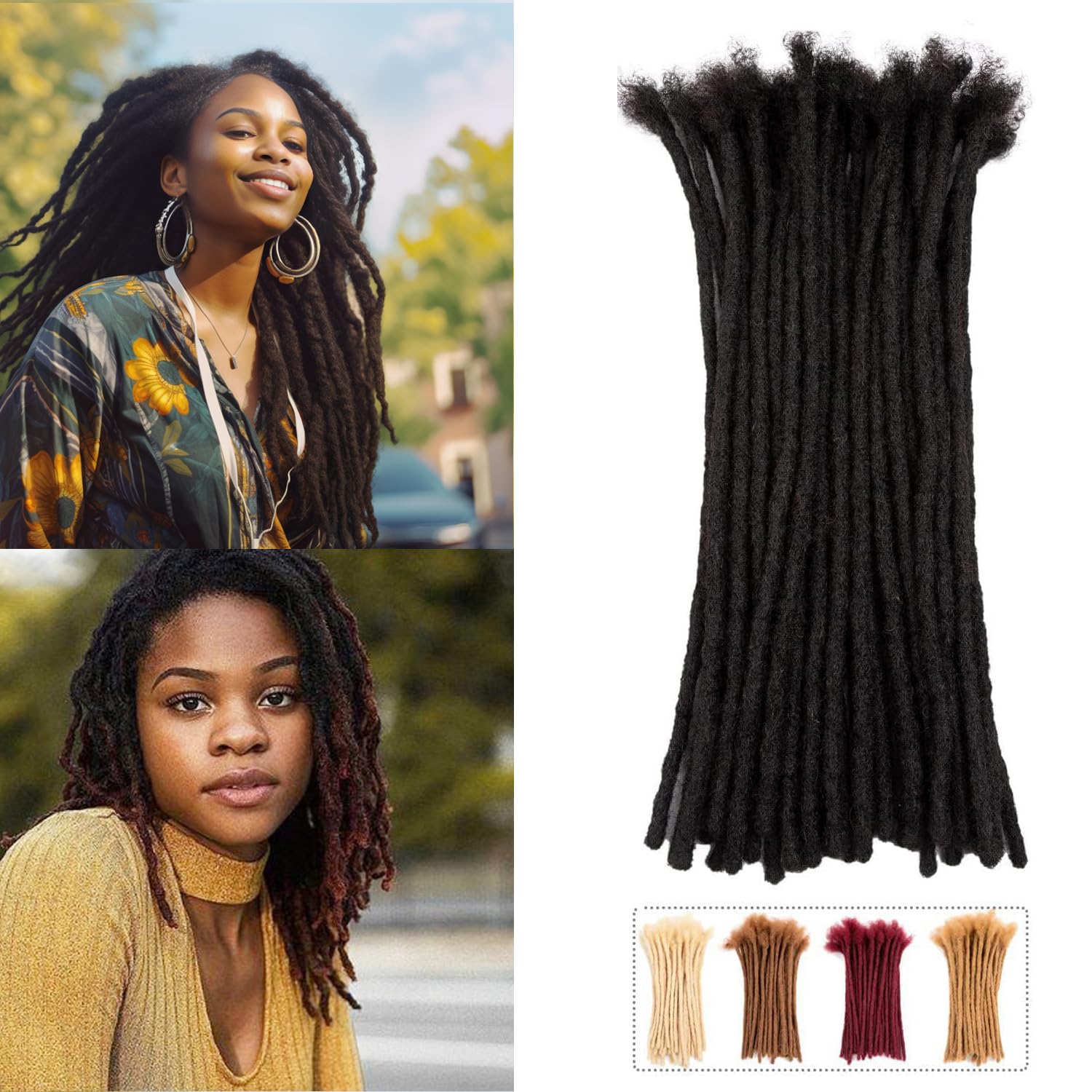 Teresa 0.8cm & 0.6cm & 0.4cm & 0.2cm Width 6-18 Inch 100% Human Hair Dreadlock Extensions for Men/Women/Kids Permanent loc Exten
