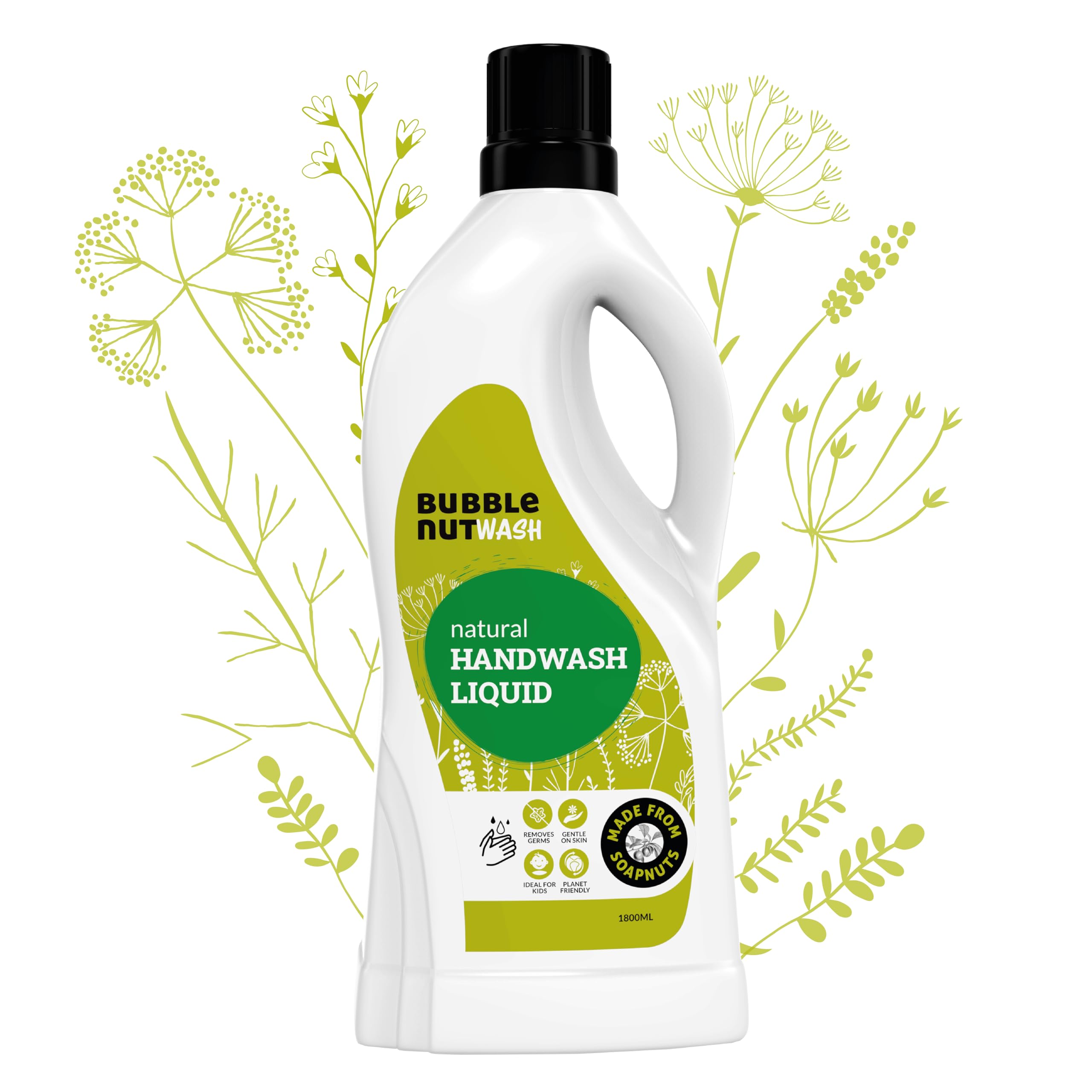 Bubblenut Wash - Handwash (1.8 Lits) Natural, Organic,Herbal Liquid Refill, Paraben & Sulphate Free, Sls- Free Hand Wash, Hypoal