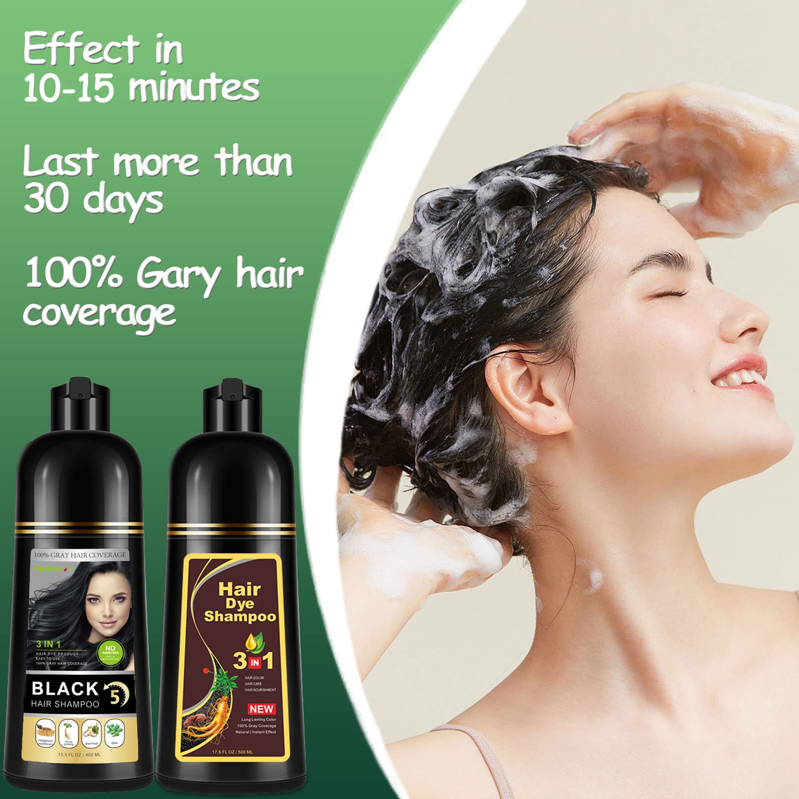 Herbal 3 in 1 Dark Coffee Hair Dye 13.53 FL Oz, Dark Coffee Hair Shampoo, Semi-Permanent Hair Dye Shampoo, 100% Gray Hair Covera