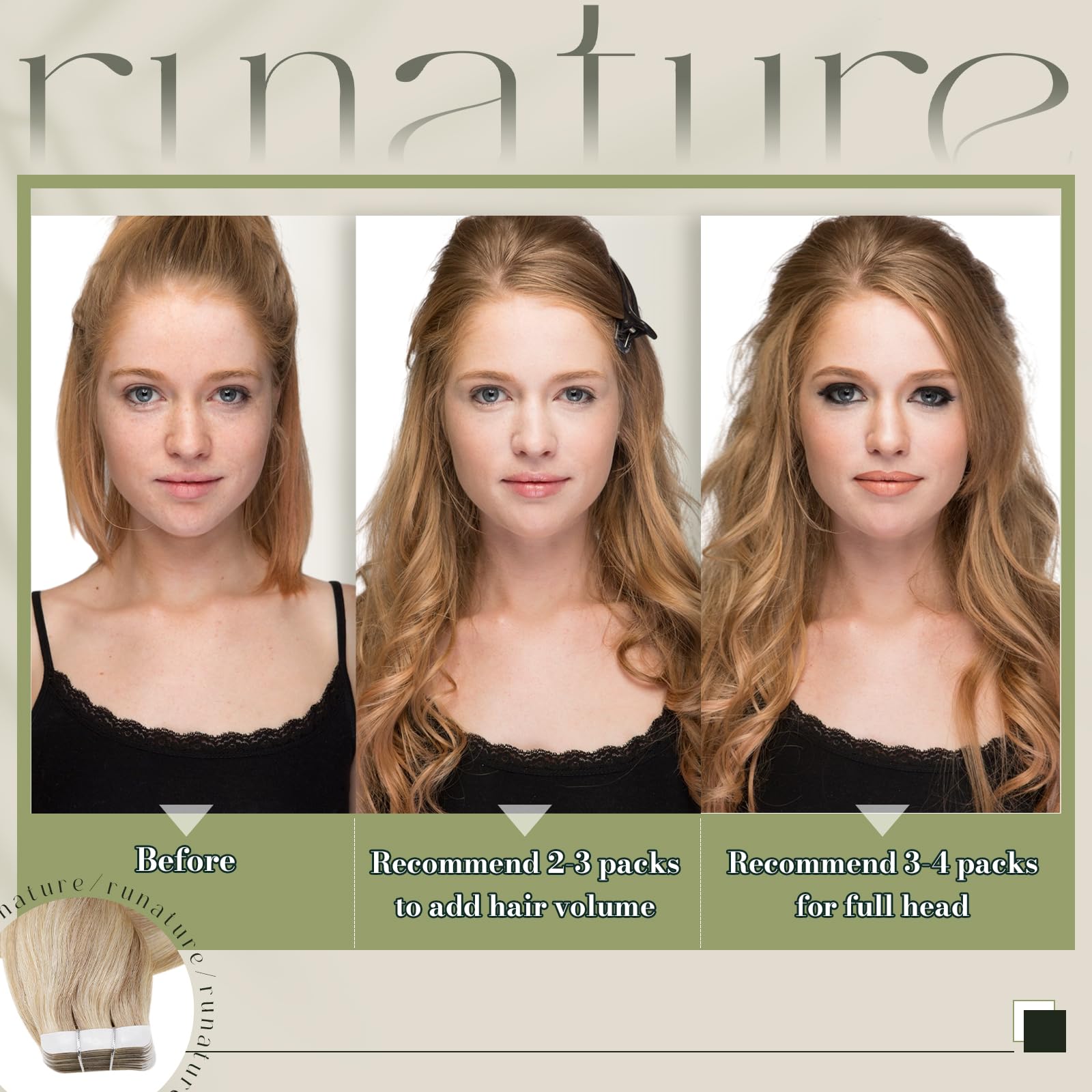 Runature Blonde Hair Extensions Tape In 18 Inch Invisible Tape In Hair Extensions Human Hair Gold Blonde Mix Light Blonde Human