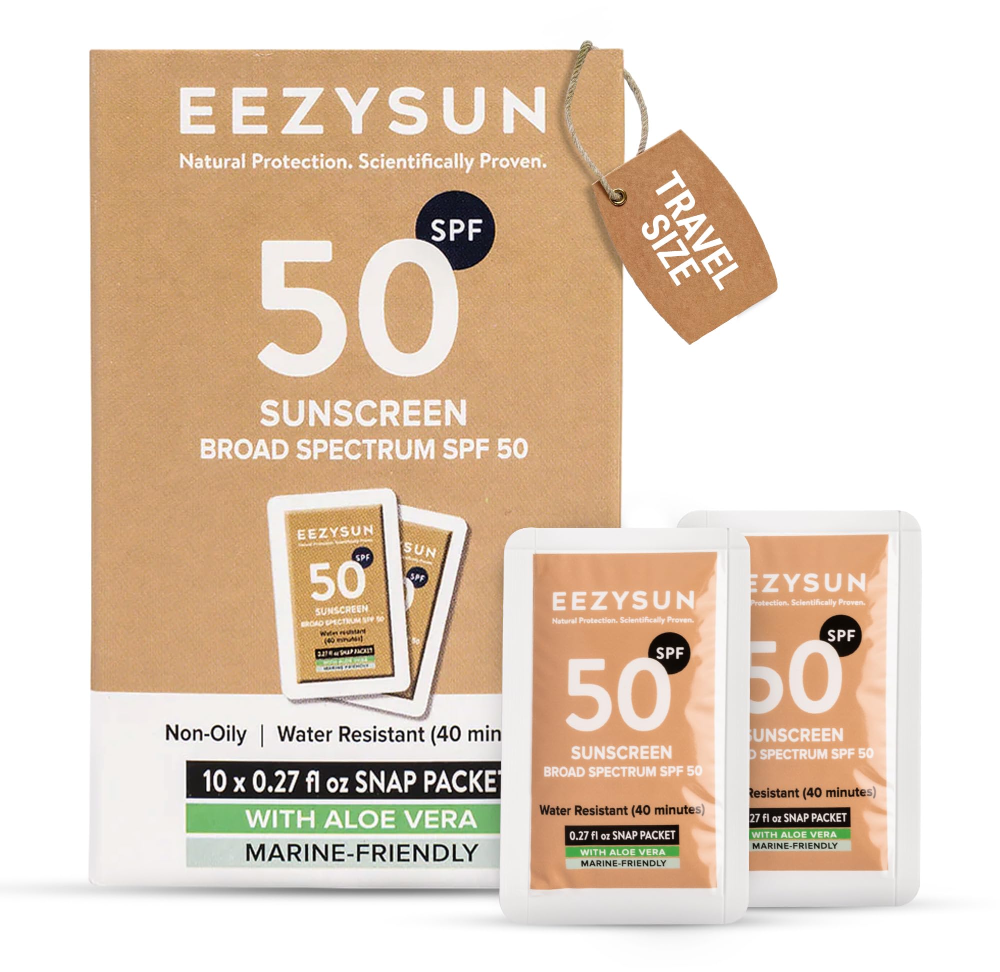 EEZYSUN Mineral SPF 50 Travel Size Sunscreen Snap Packets | Infused with Aloe Vera | Vegan & Reef-Safe | Broad Spectrum, Non-Oil