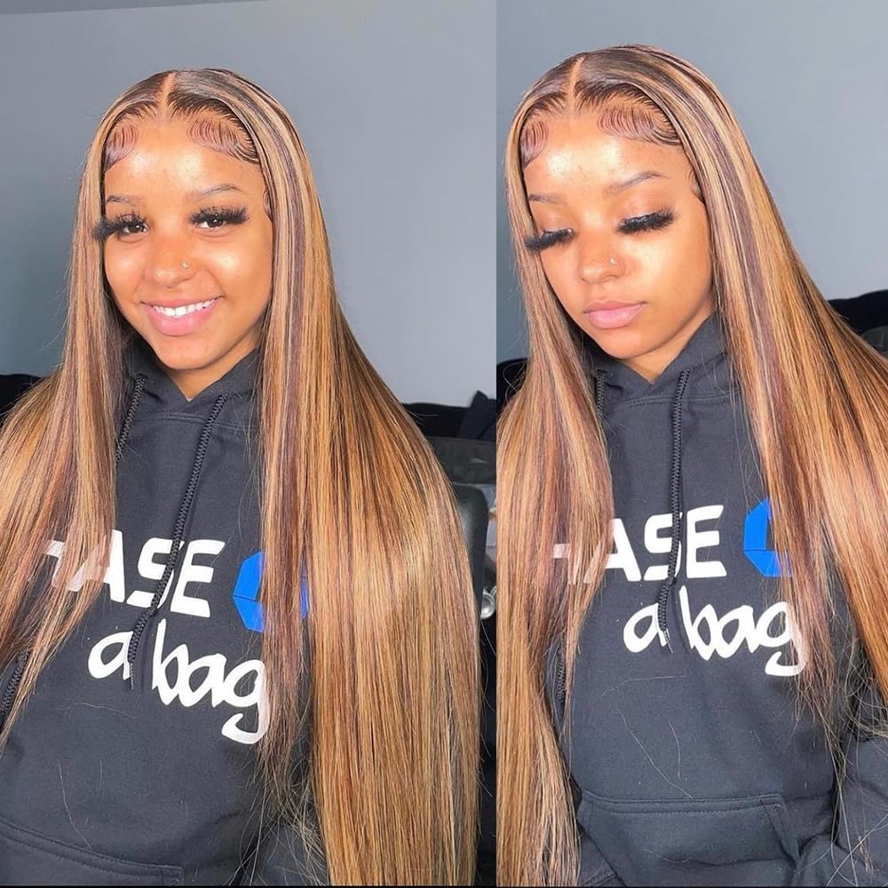 Metamuclia Honey Blonde 13X4 Hd Lace Front Wig Human Hair Highlight Straight Lace Frontal Wigs Human Hair Pre Plucked 18 Inch 18