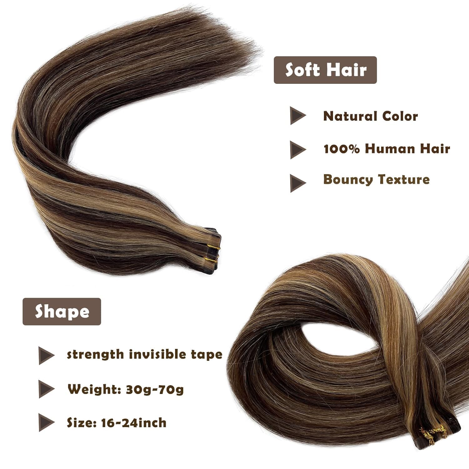 Ombre Tape In Human Hair Extensions For Women Highlighted Brown Mix Honey Blonde Hair Extensions Real Human Hair 20Pieces/30Gram