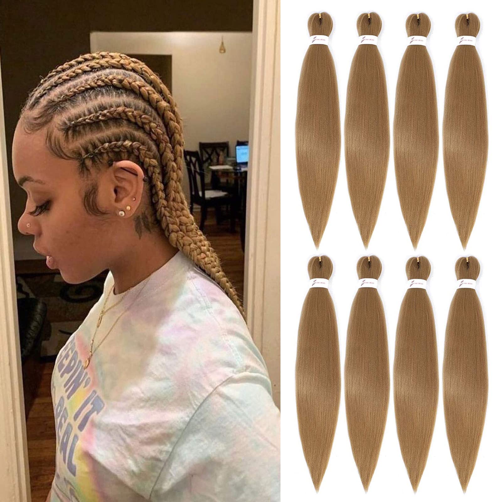 Pre Stretched Braiding Hair Professional 8 Pack 26 Inch Honey Blonde Braids Hair Extensions For Box Braids Yaki Texture Color 27