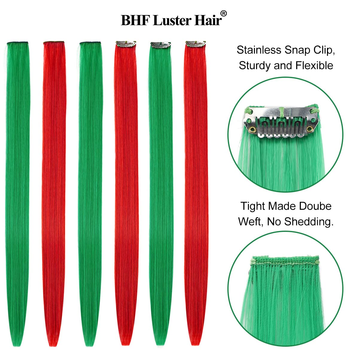 Bhf Green Red Hair Extensions Clip In Halloween Hair Accessories For Kids Girls Women Bright Vibrant Neon Hair Extensions Fairy