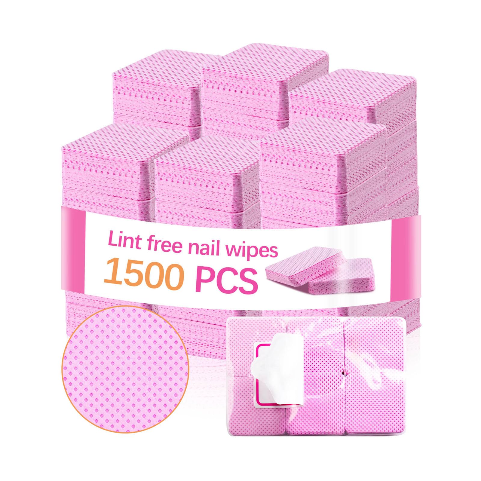 1500Pcs Lint Free Nail Wipes, Pink No Lint Nail Wipes for Gel Nails Lint Free Polish Remover Wipe Eyelash Extensions Glue Nails 